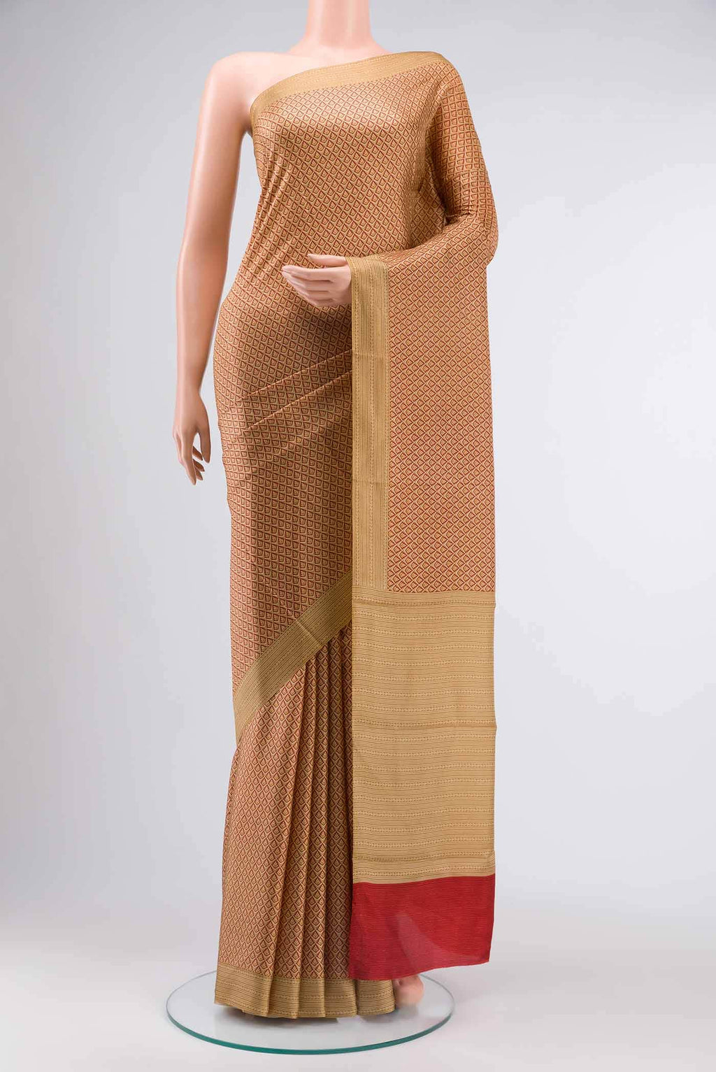 Beige Printed Silk Saree