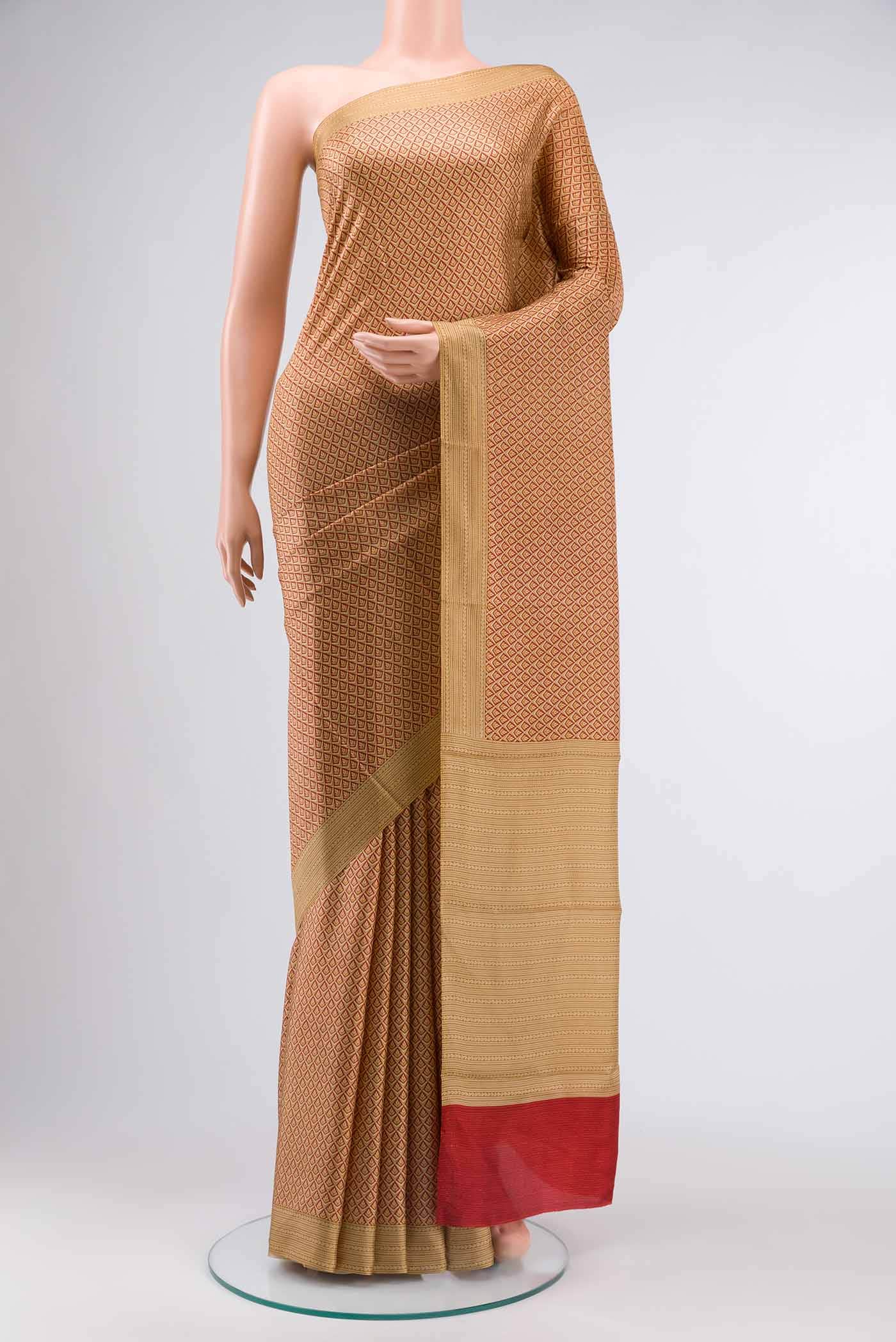 Beige Printed Silk Saree