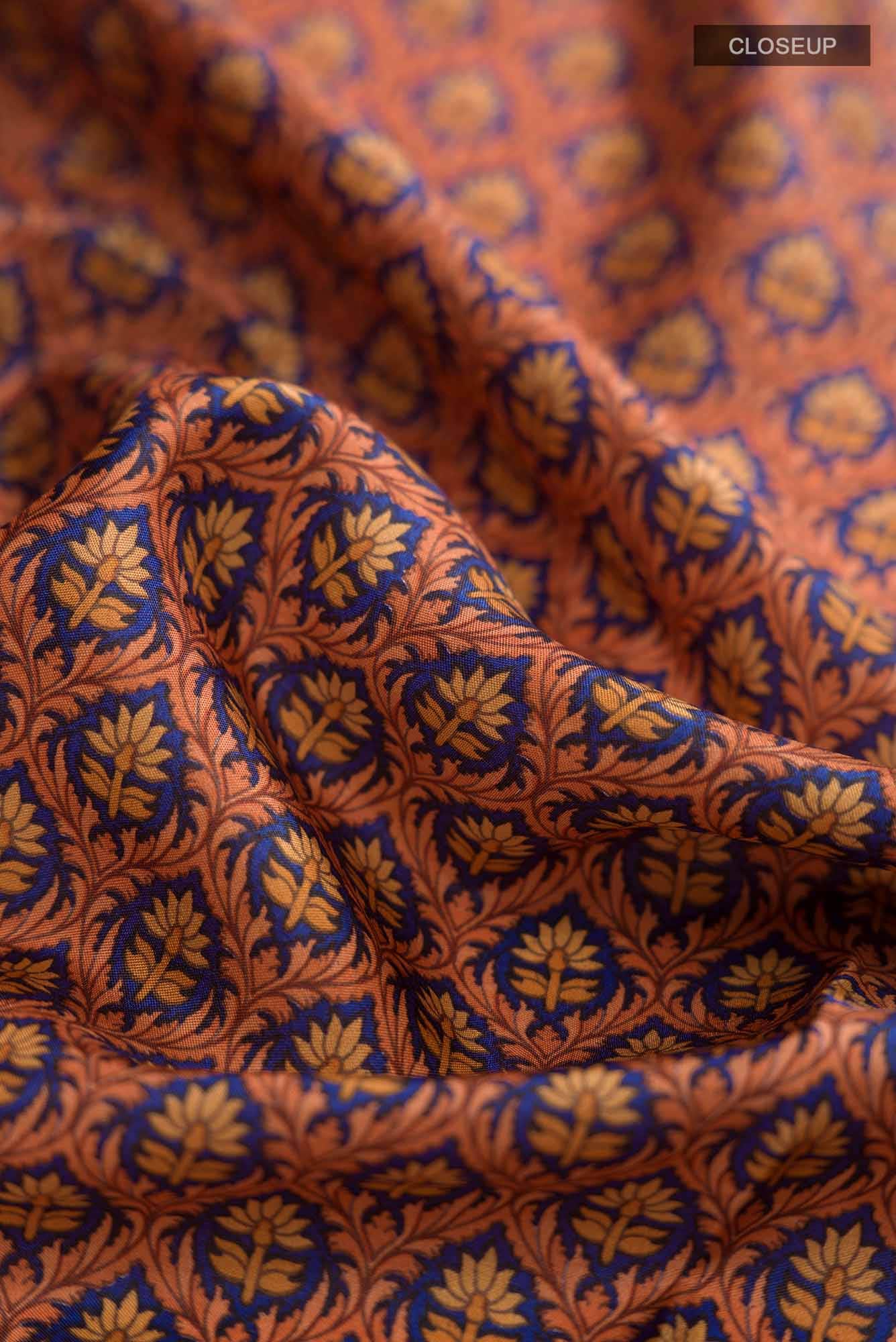 Orange Printed Silk Saree