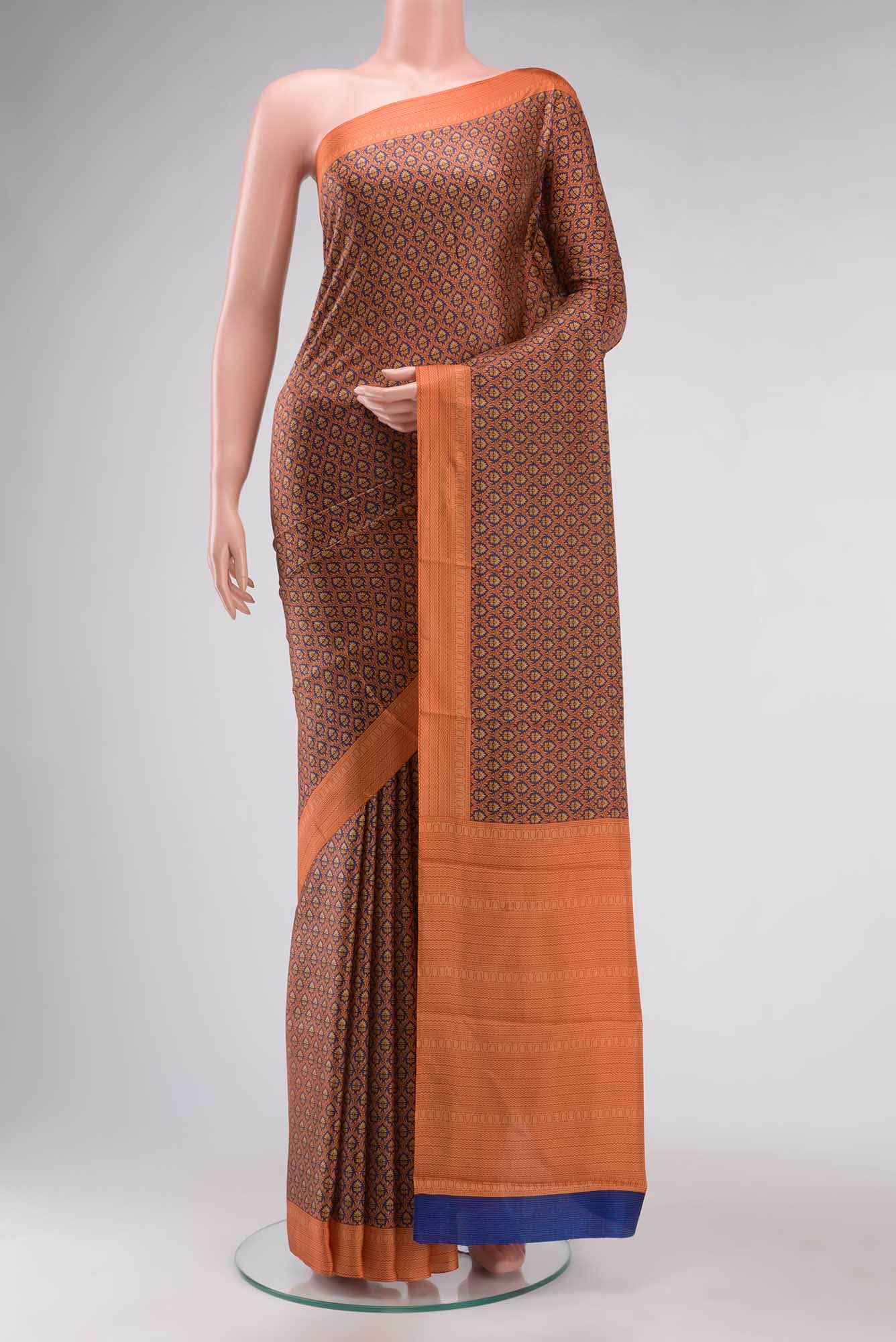Orange Printed Silk Saree