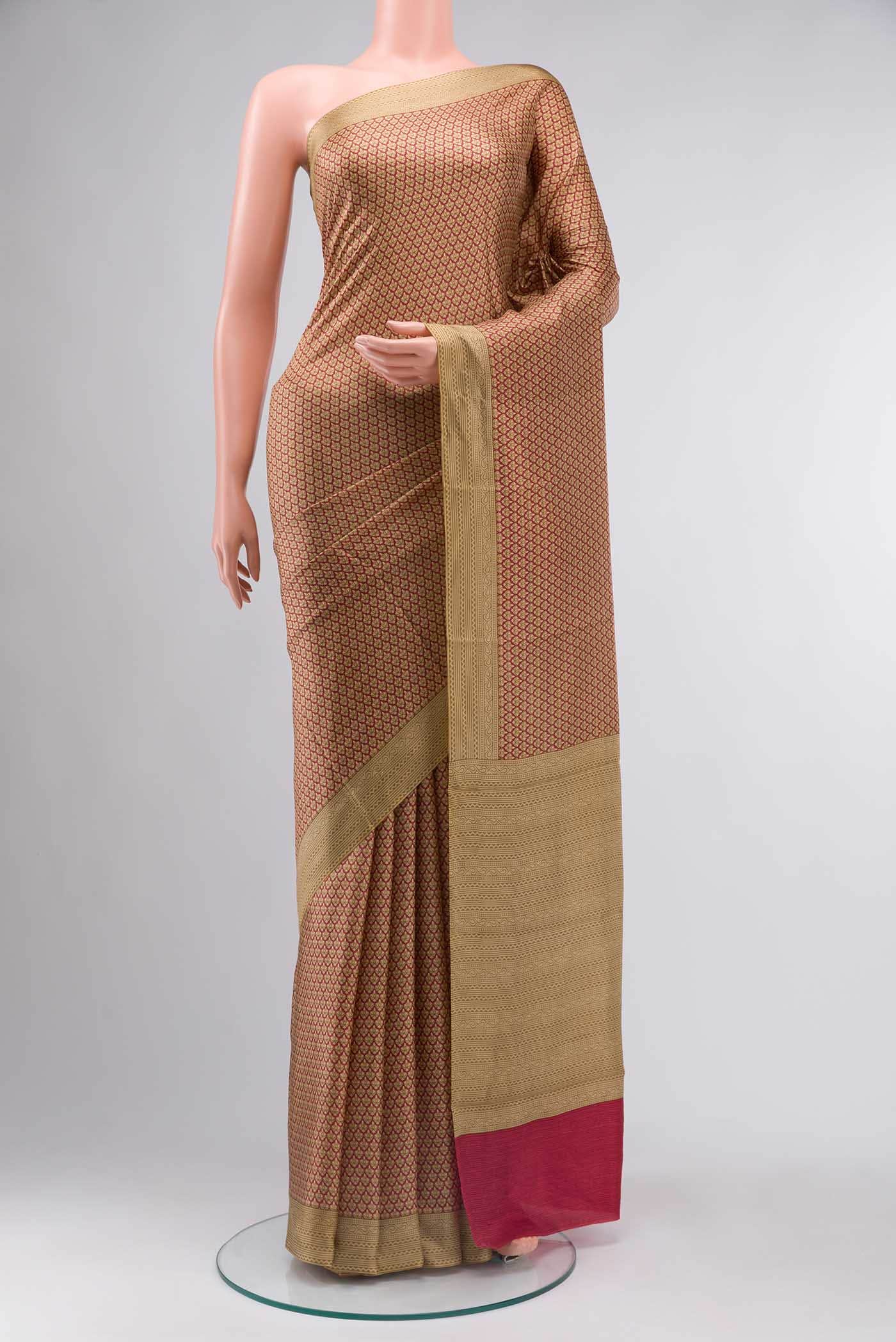 Beige Printed Silk Saree