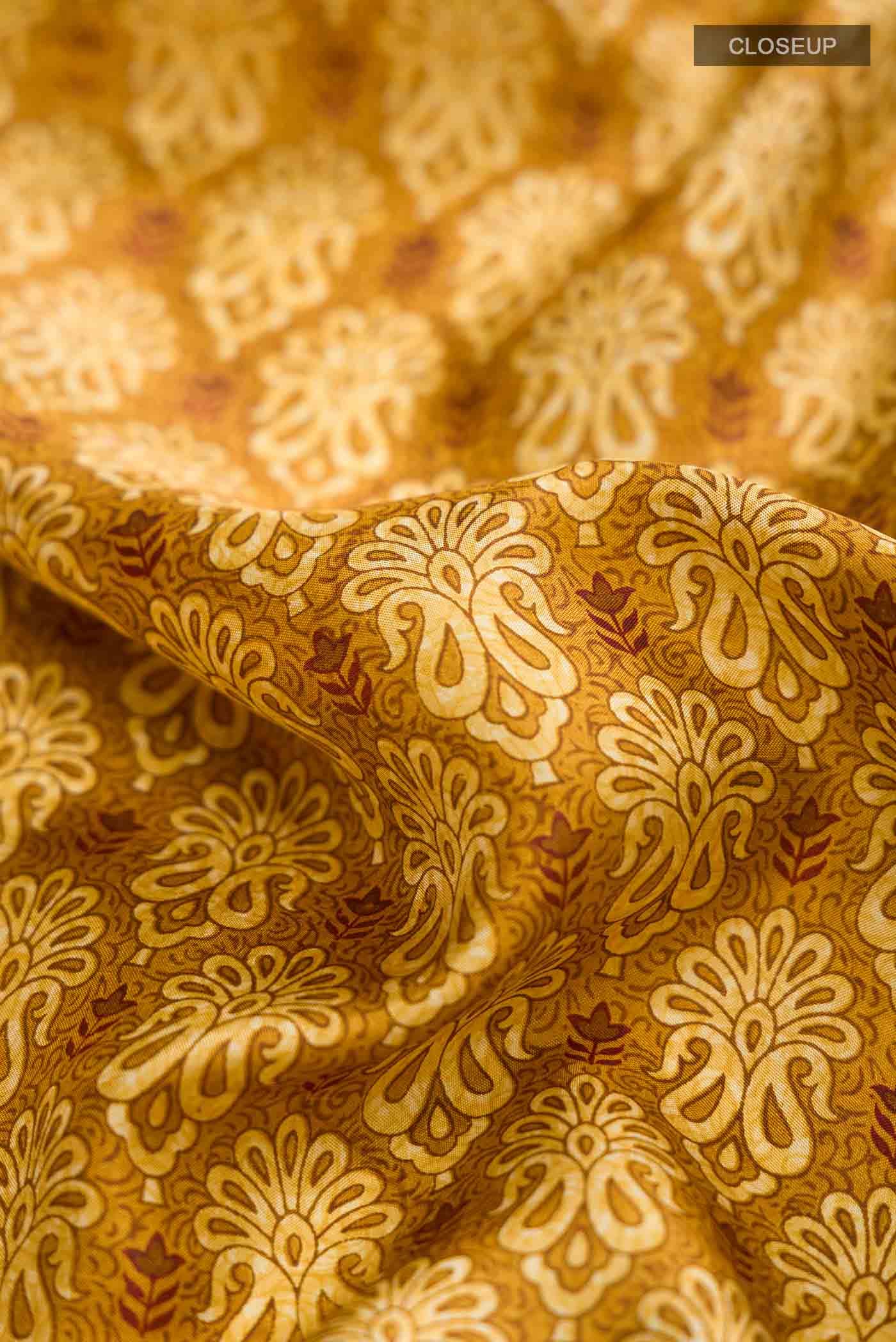 Mustard Printed Silk Saree
