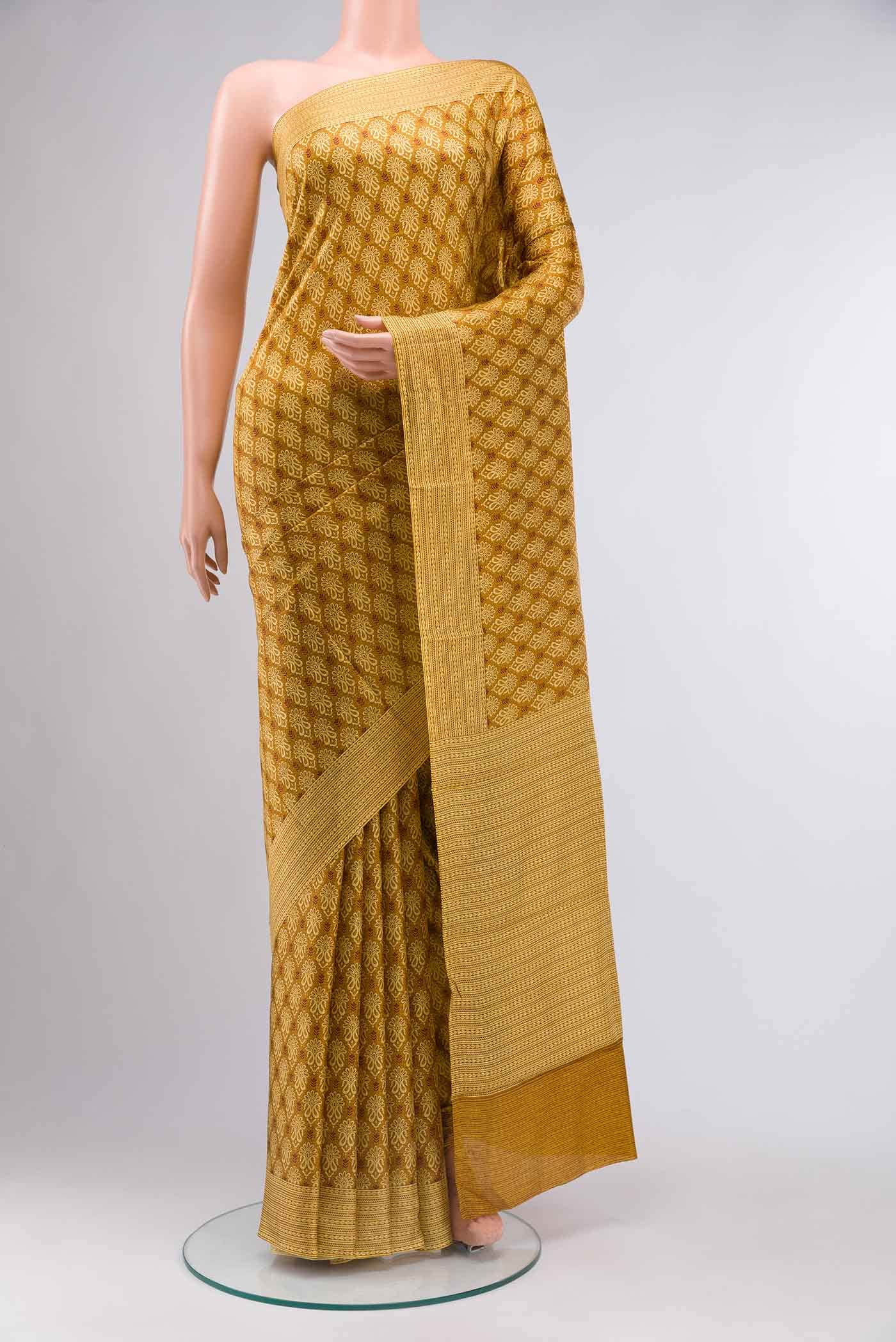 Mustard Printed Silk Saree