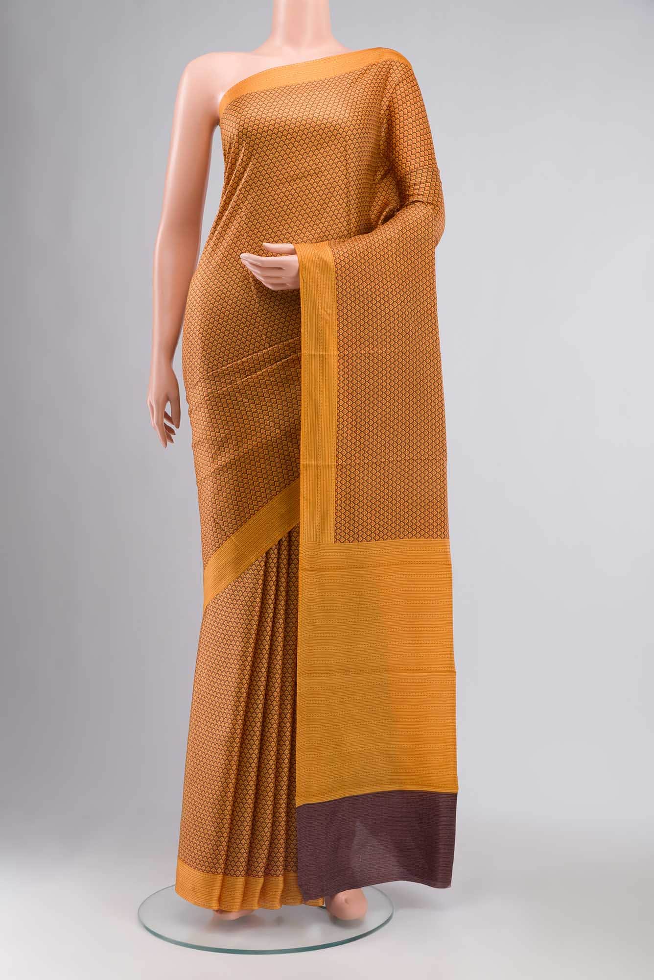 Orange Printed Silk Saree