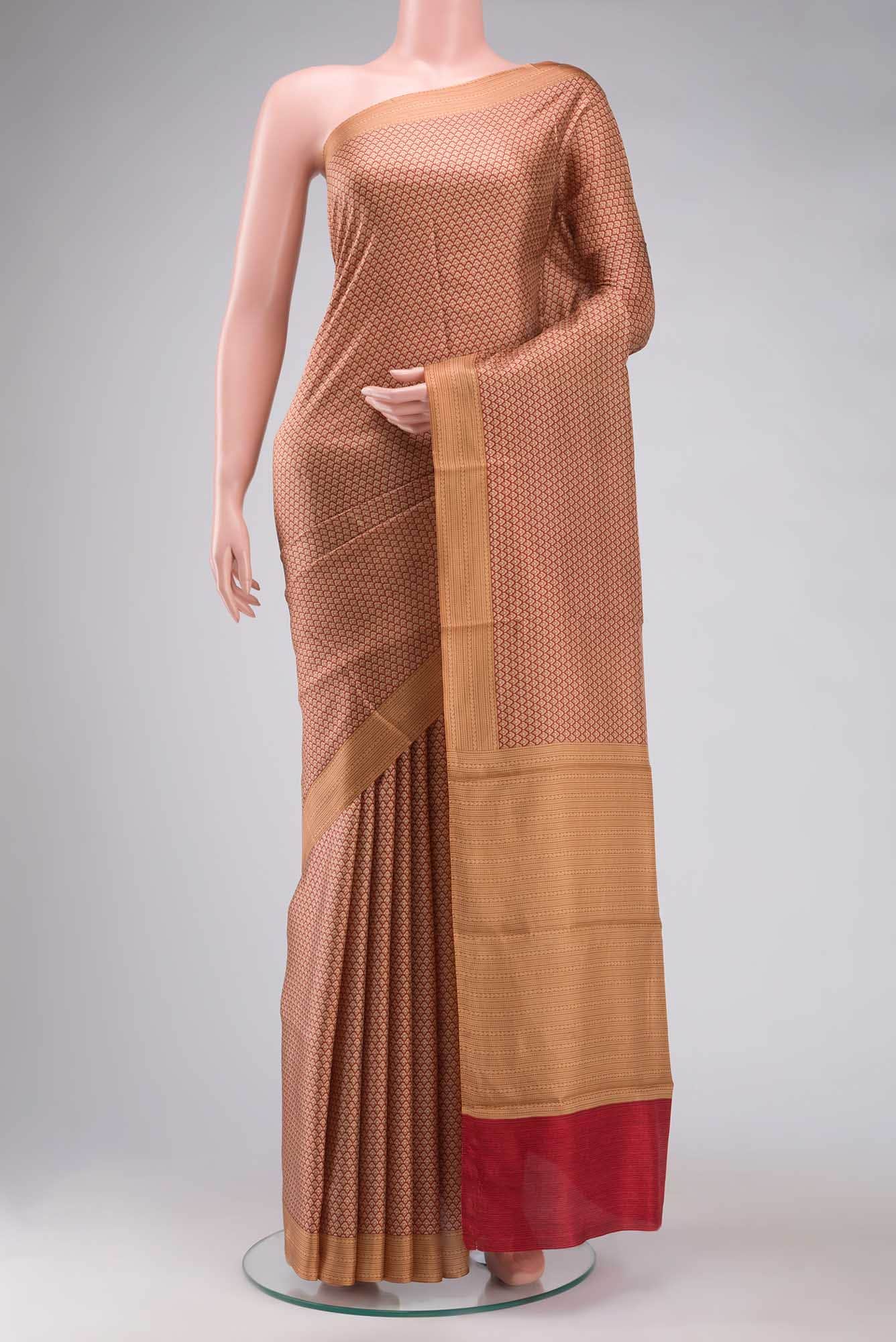 Brown Printed Silk Saree