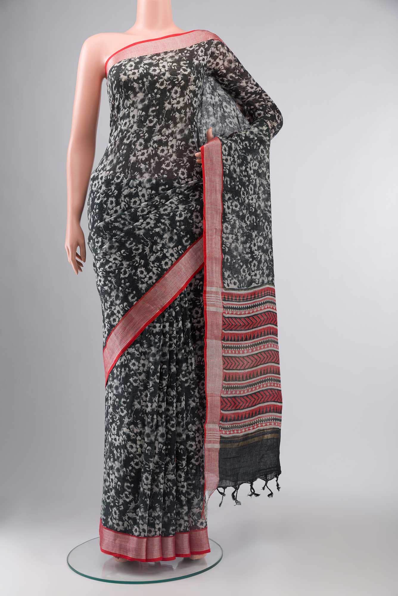 Black Linen Cotton Saree