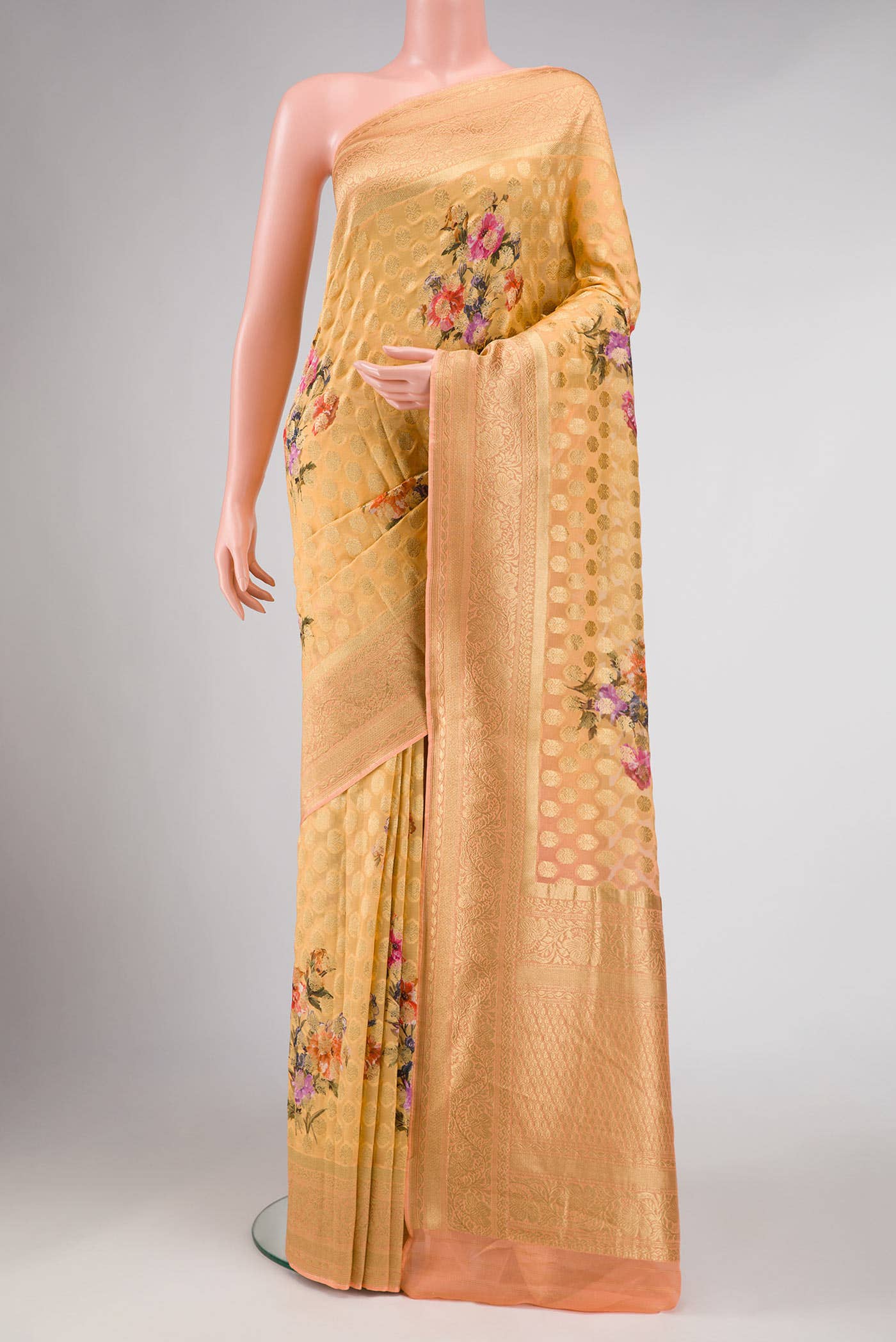 Golden Peach Mysore Georgette Saree