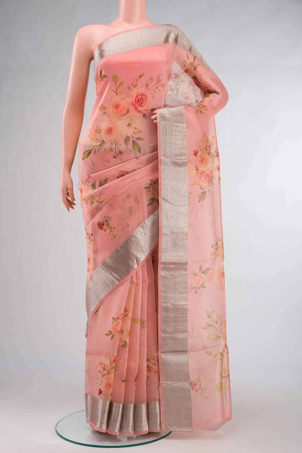 Coral Organza Silk Saree