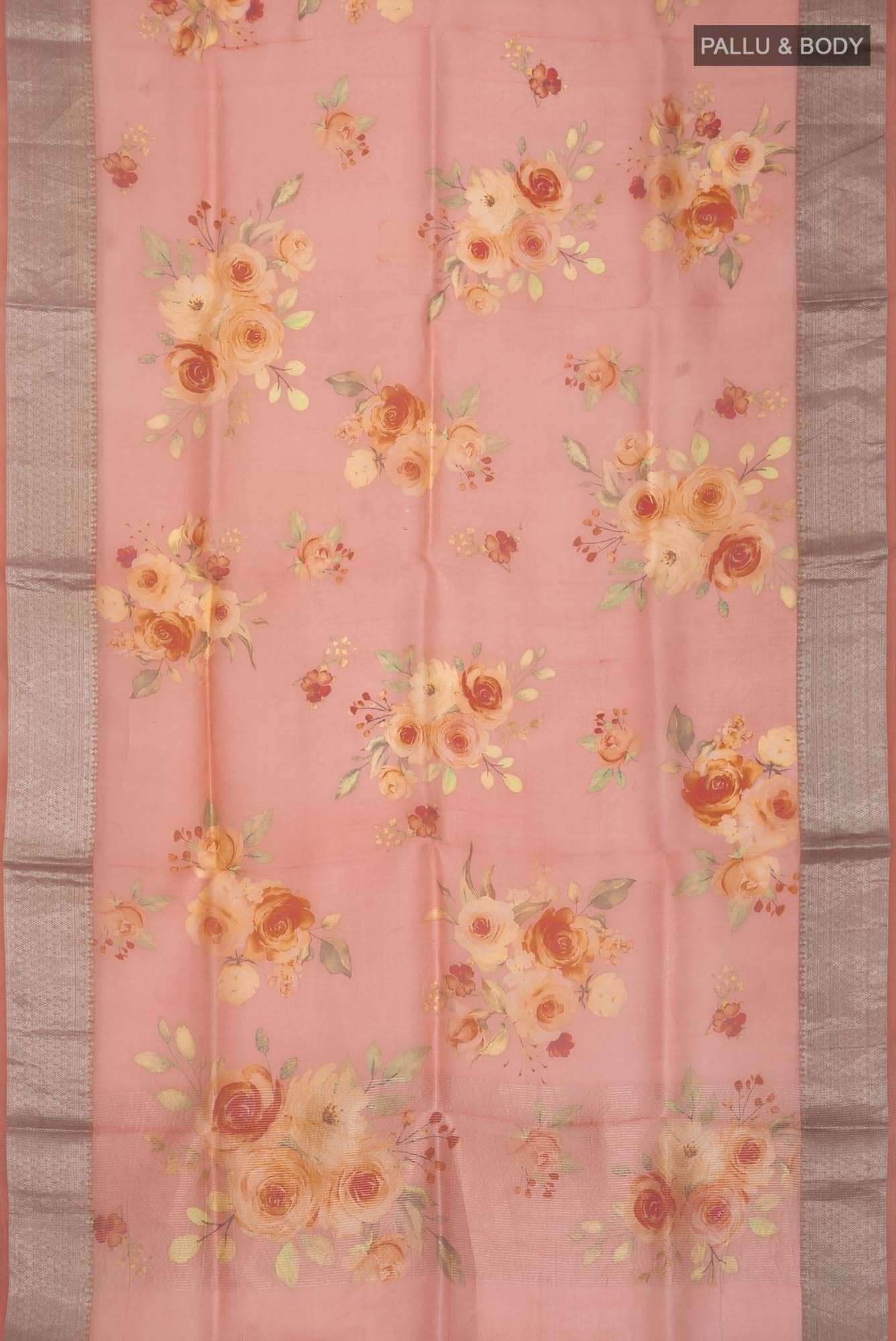 Coral Organza Silk Saree