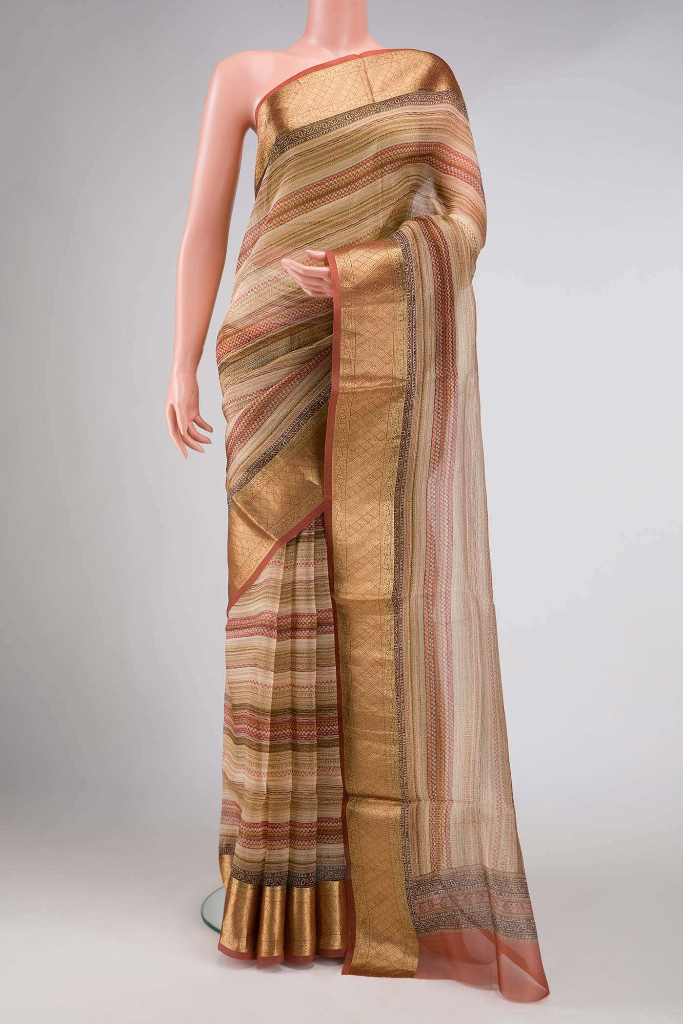 Beige Organza Silk Saree