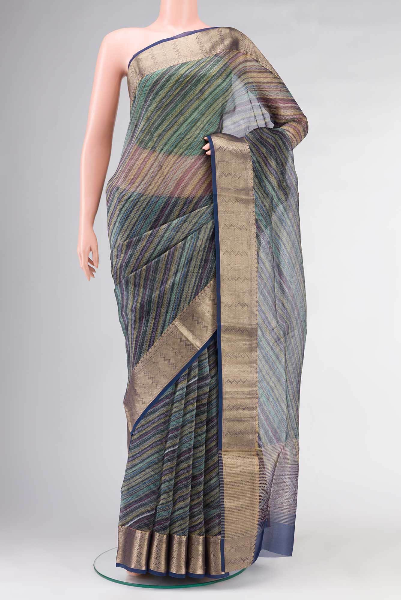 Blue Organza Silk Saree