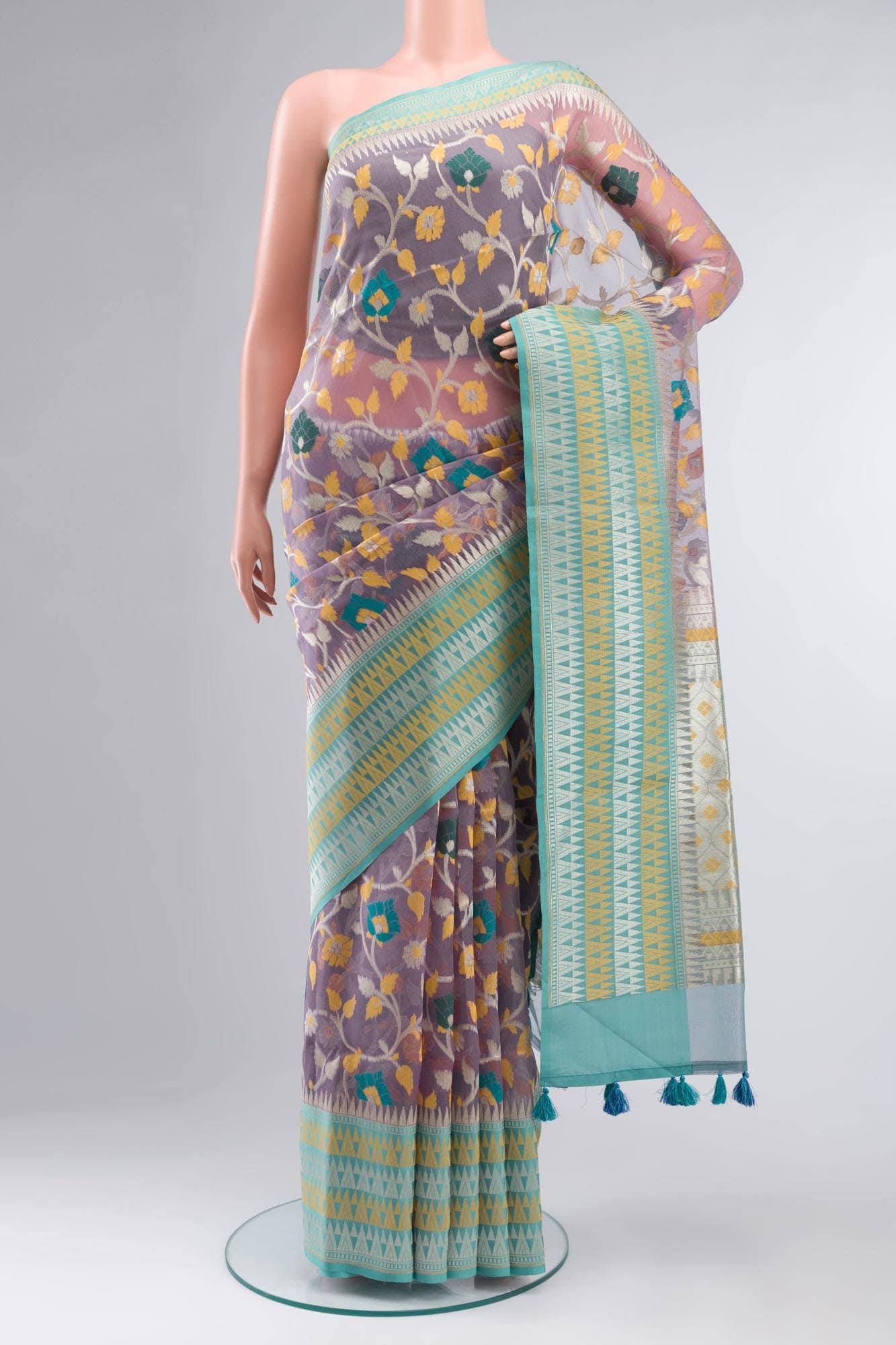 Turquoise Silk Cotton Saree