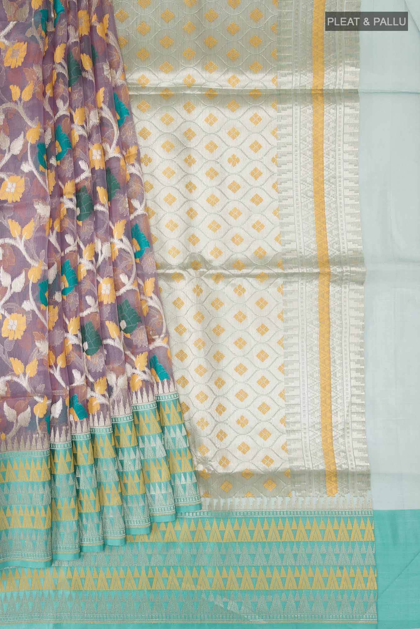 Turquoise Silk Cotton Saree