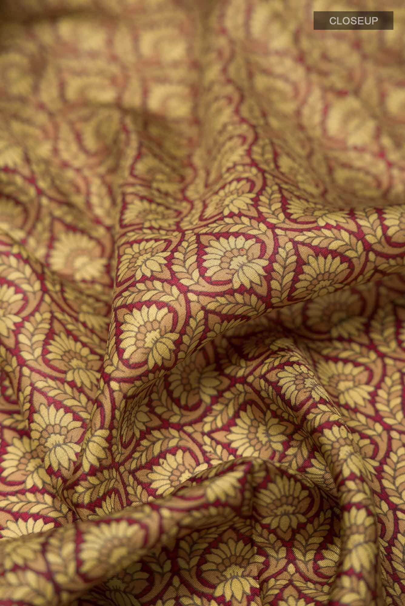 Brown Printed Silk Saree