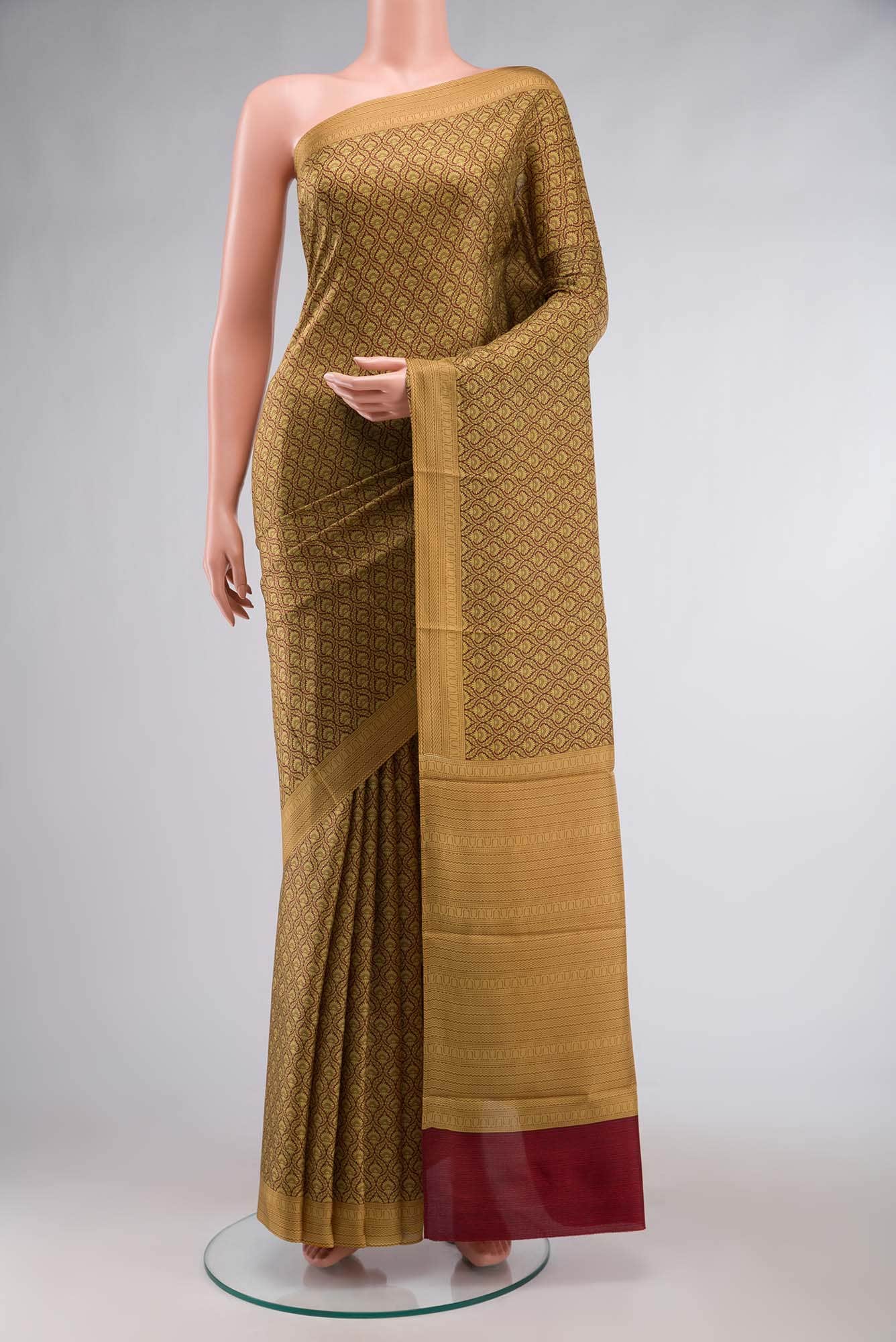 Brown Printed Silk Saree