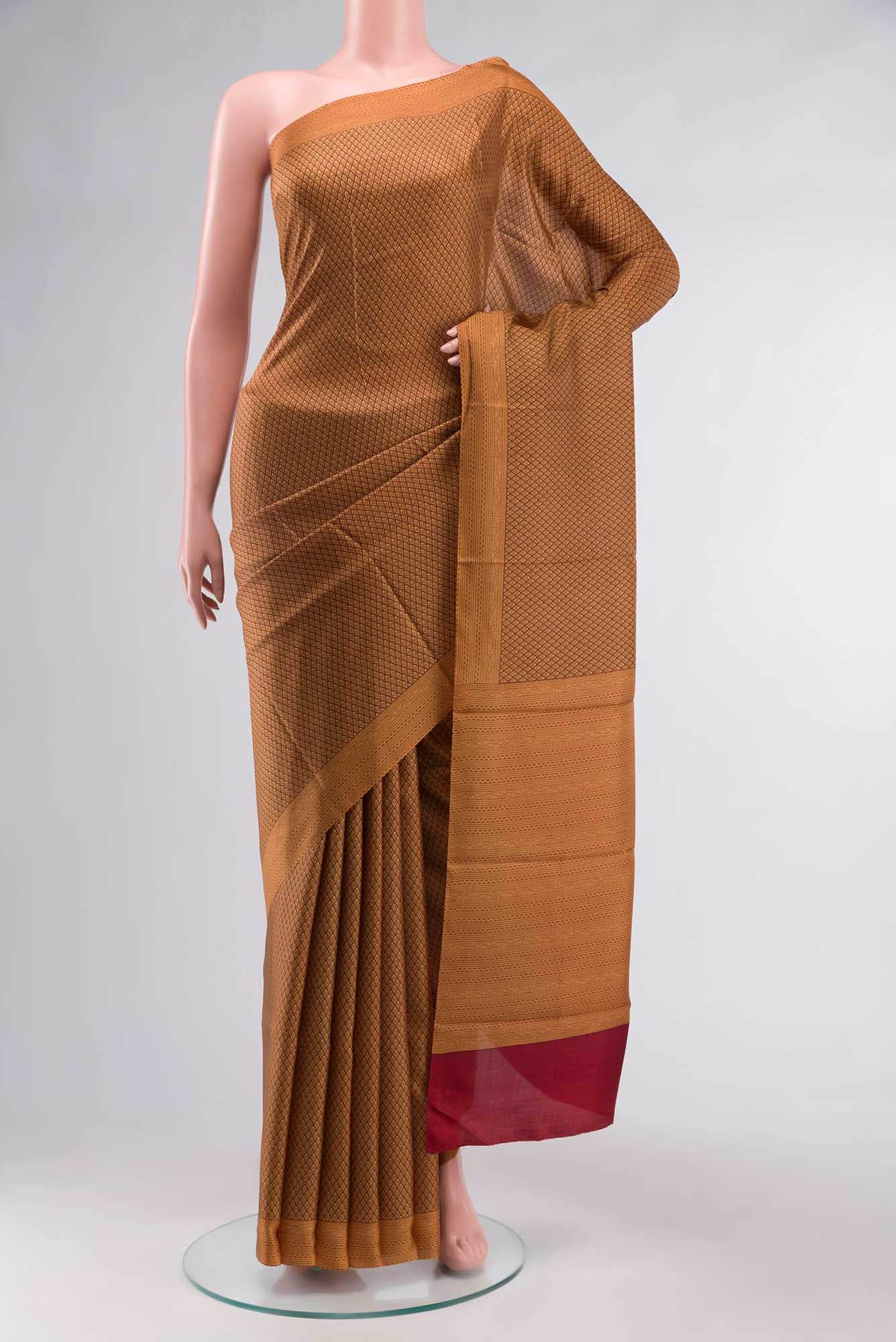 Brown Printed Silk Saree