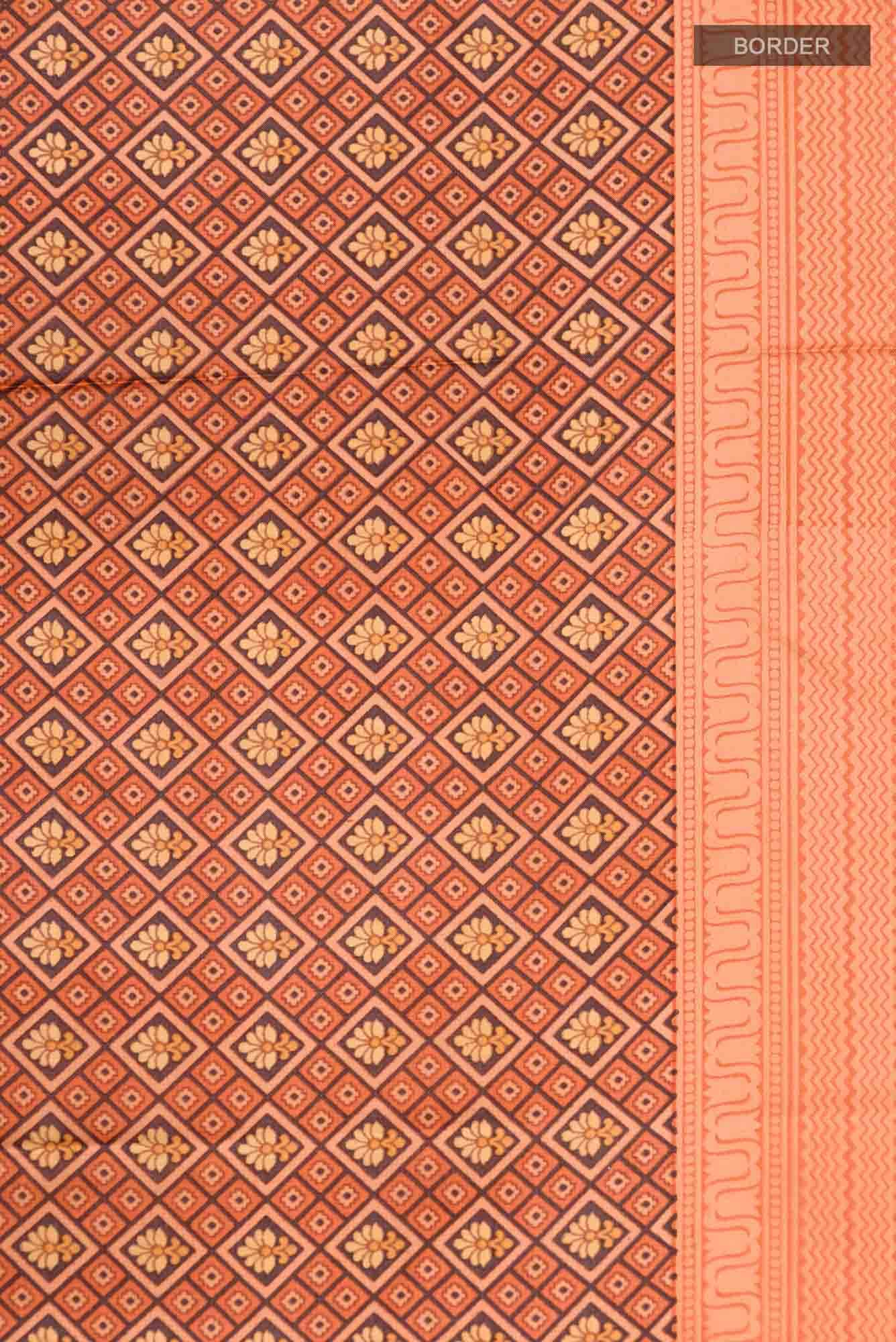 Orange Printed Silk Saree