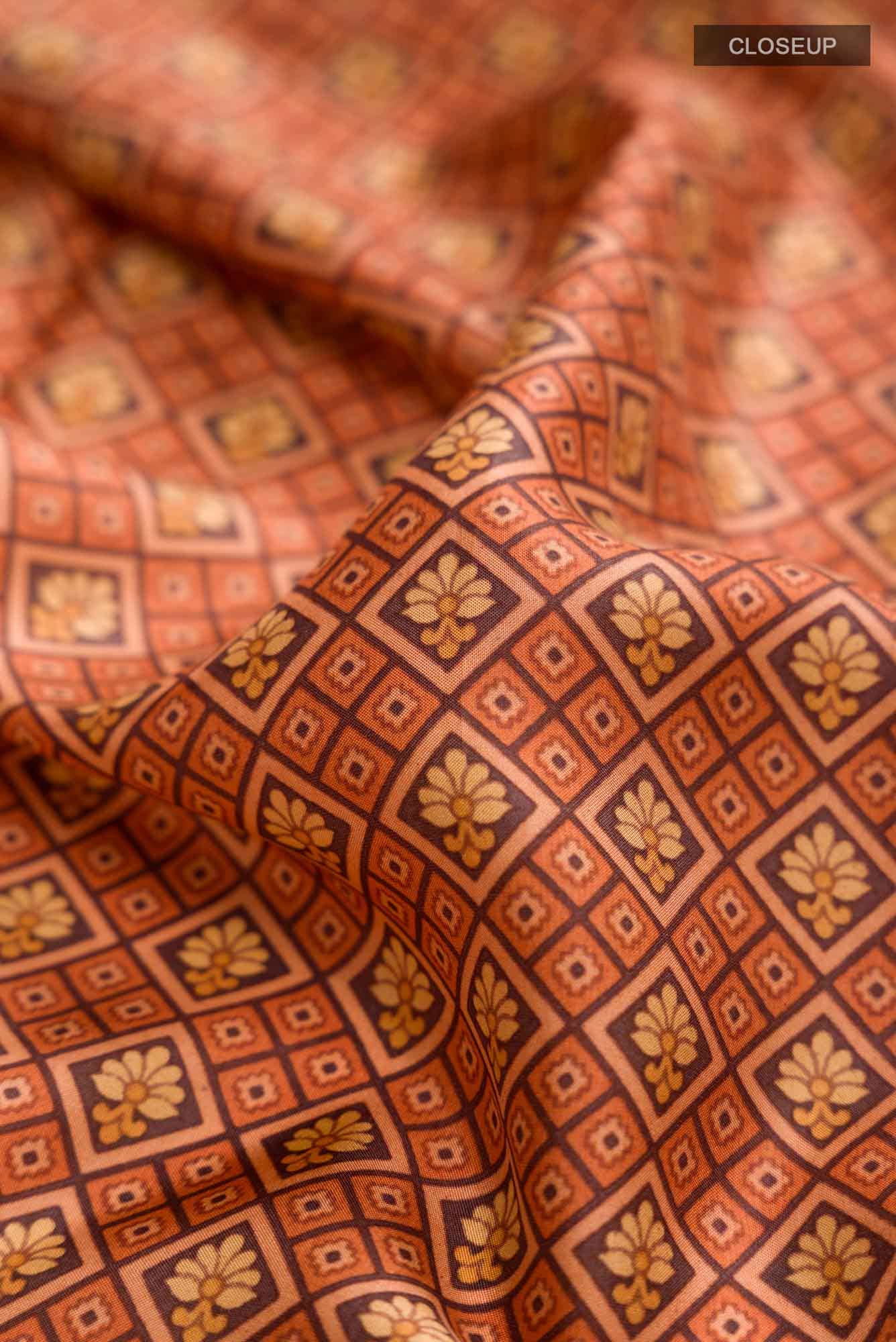 Orange Printed Silk Saree