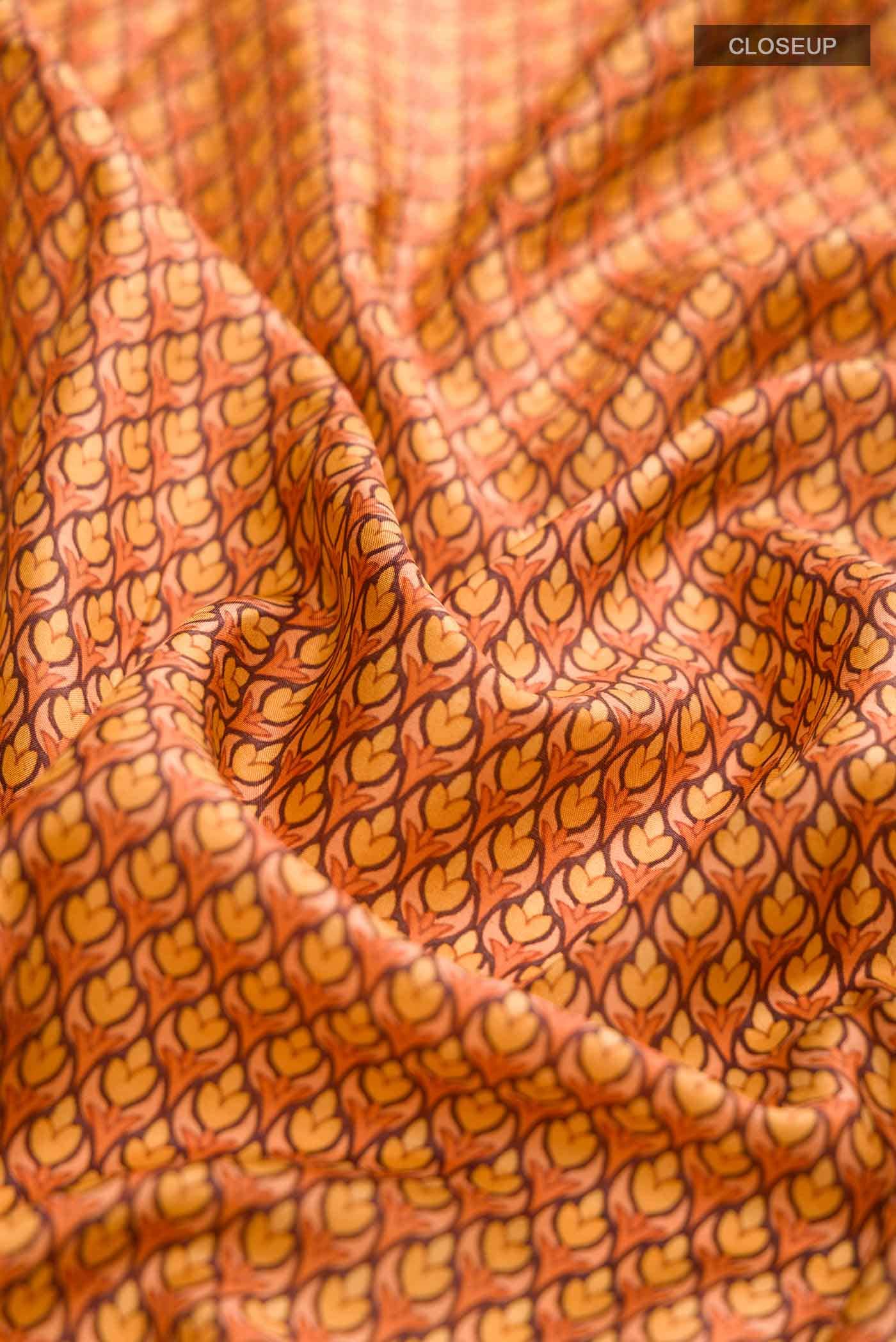 Orange Printed Silk Saree