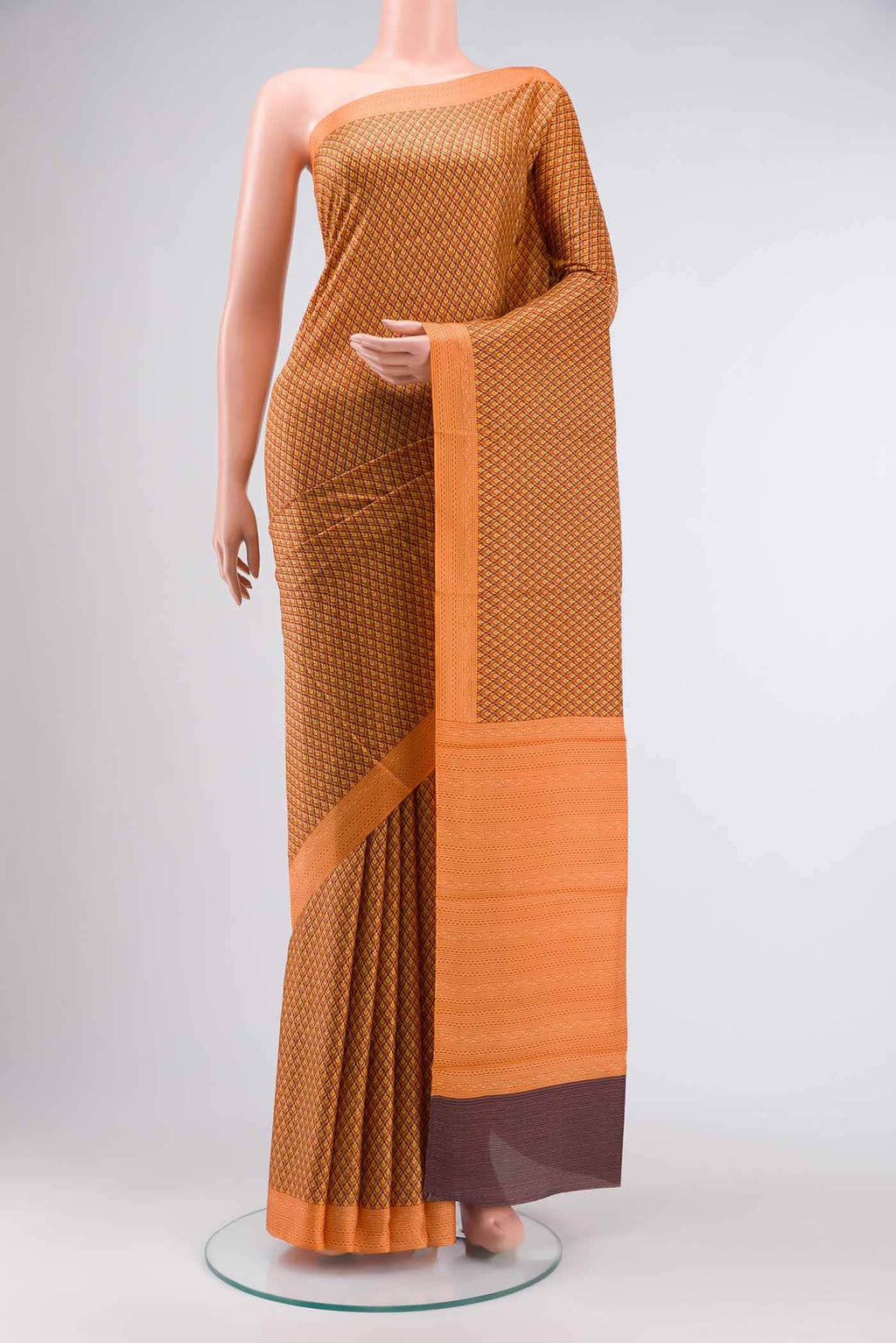 Orange Printed Silk Saree