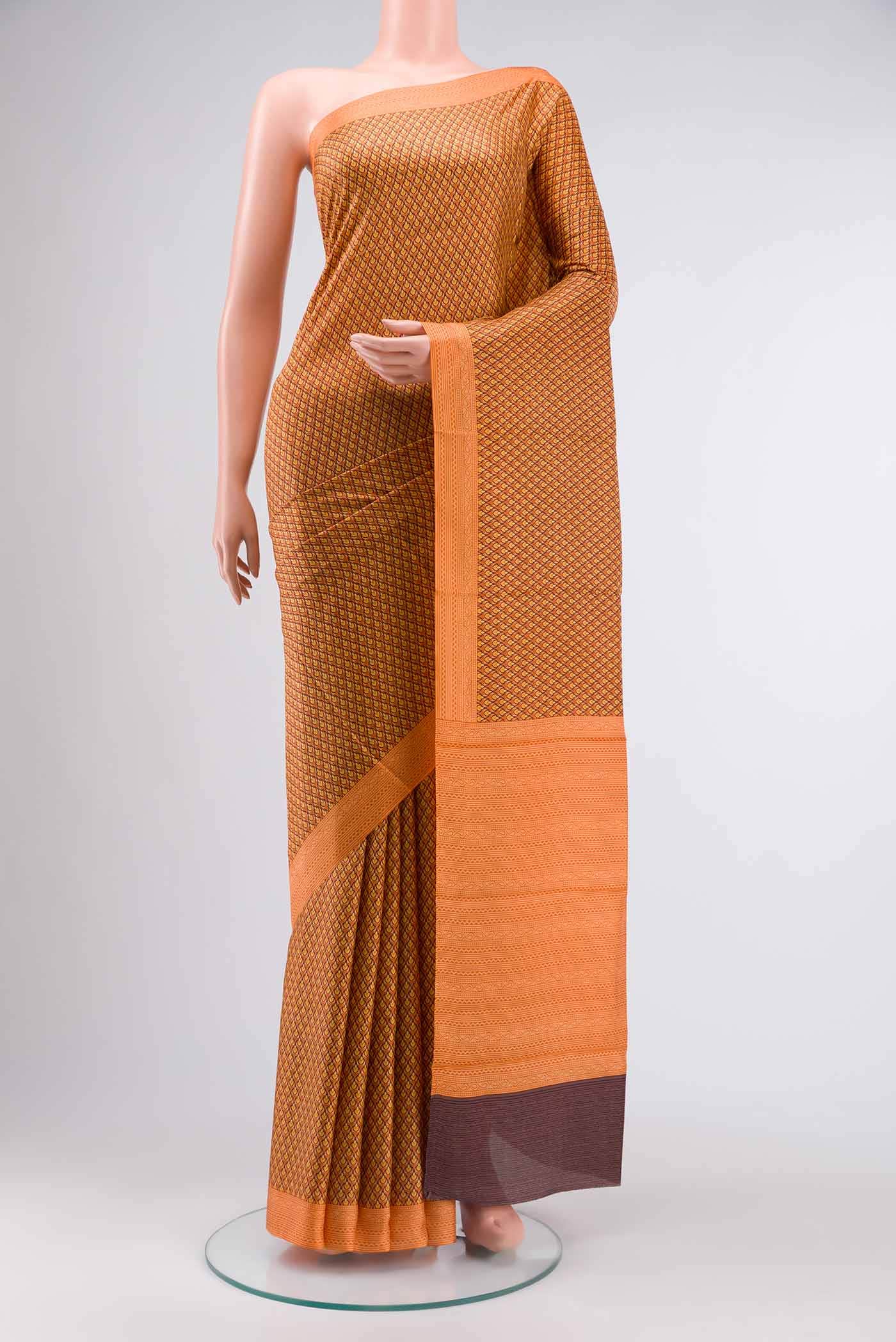Orange Printed Silk Saree