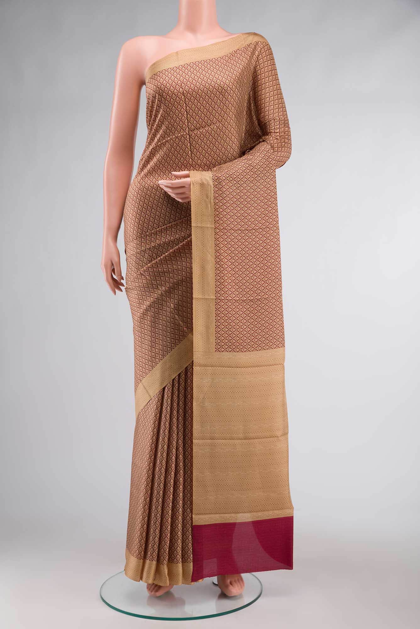 Brown Printed Silk Saree