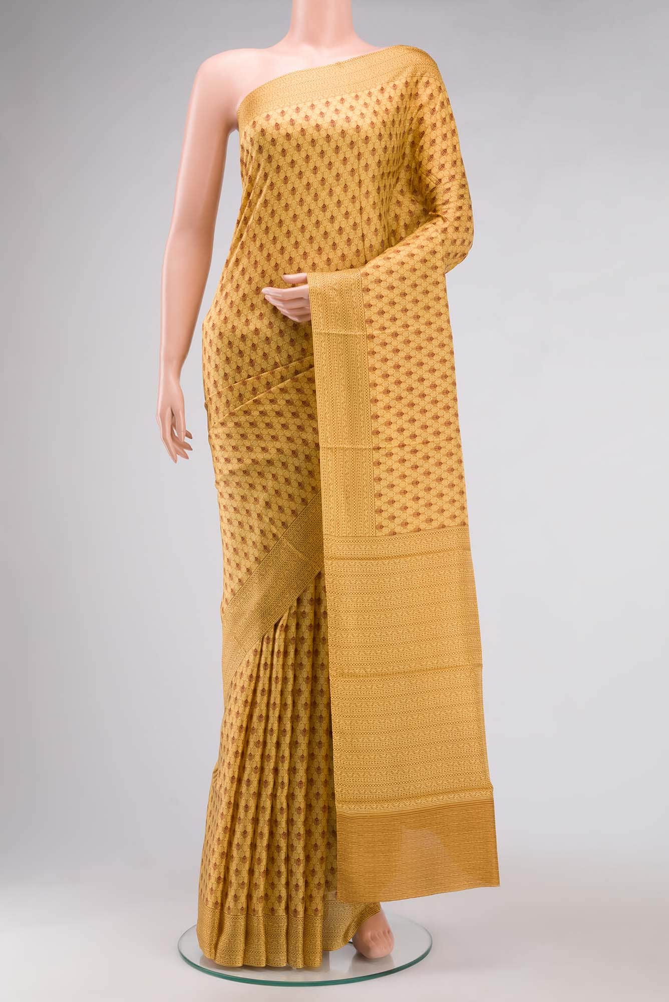 Mustard Printed Silk Saree