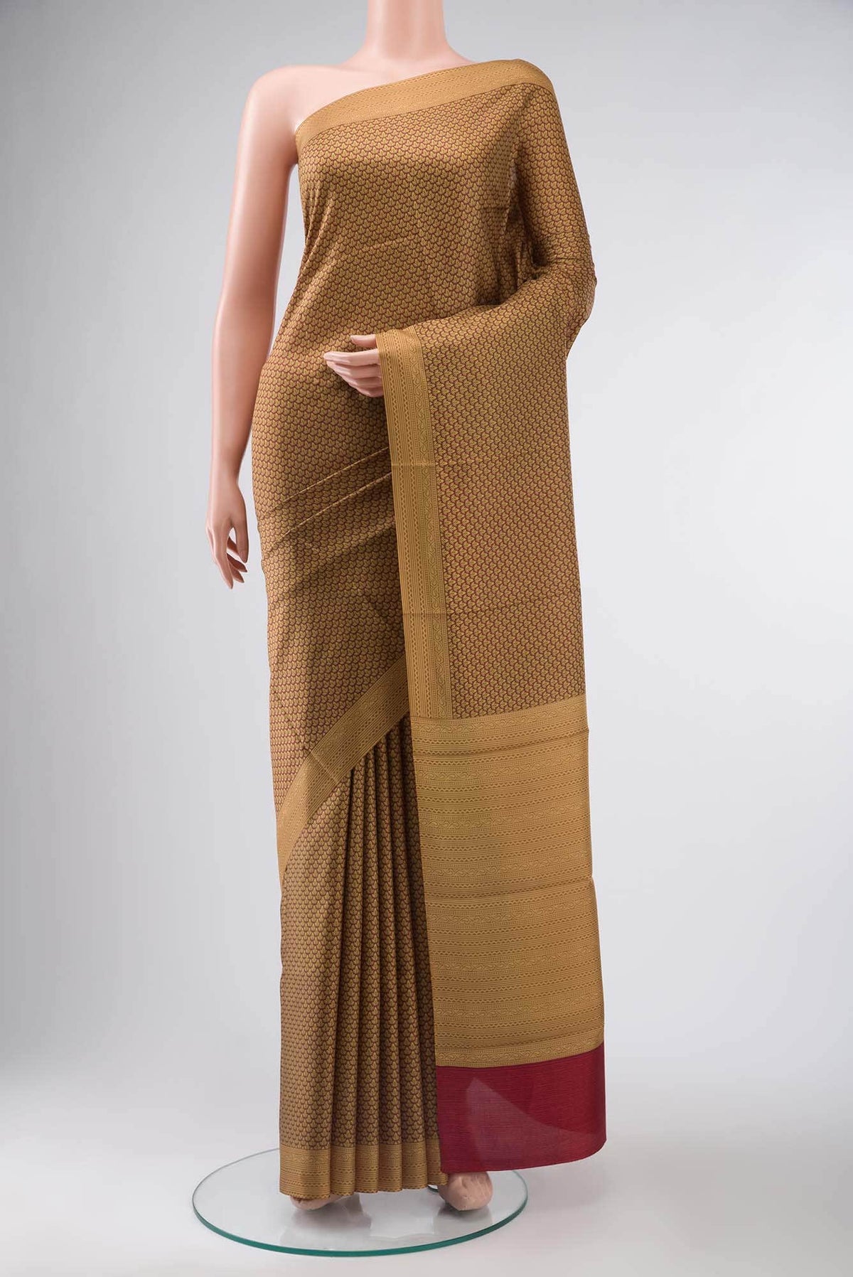 Brown Printed Silk Saree