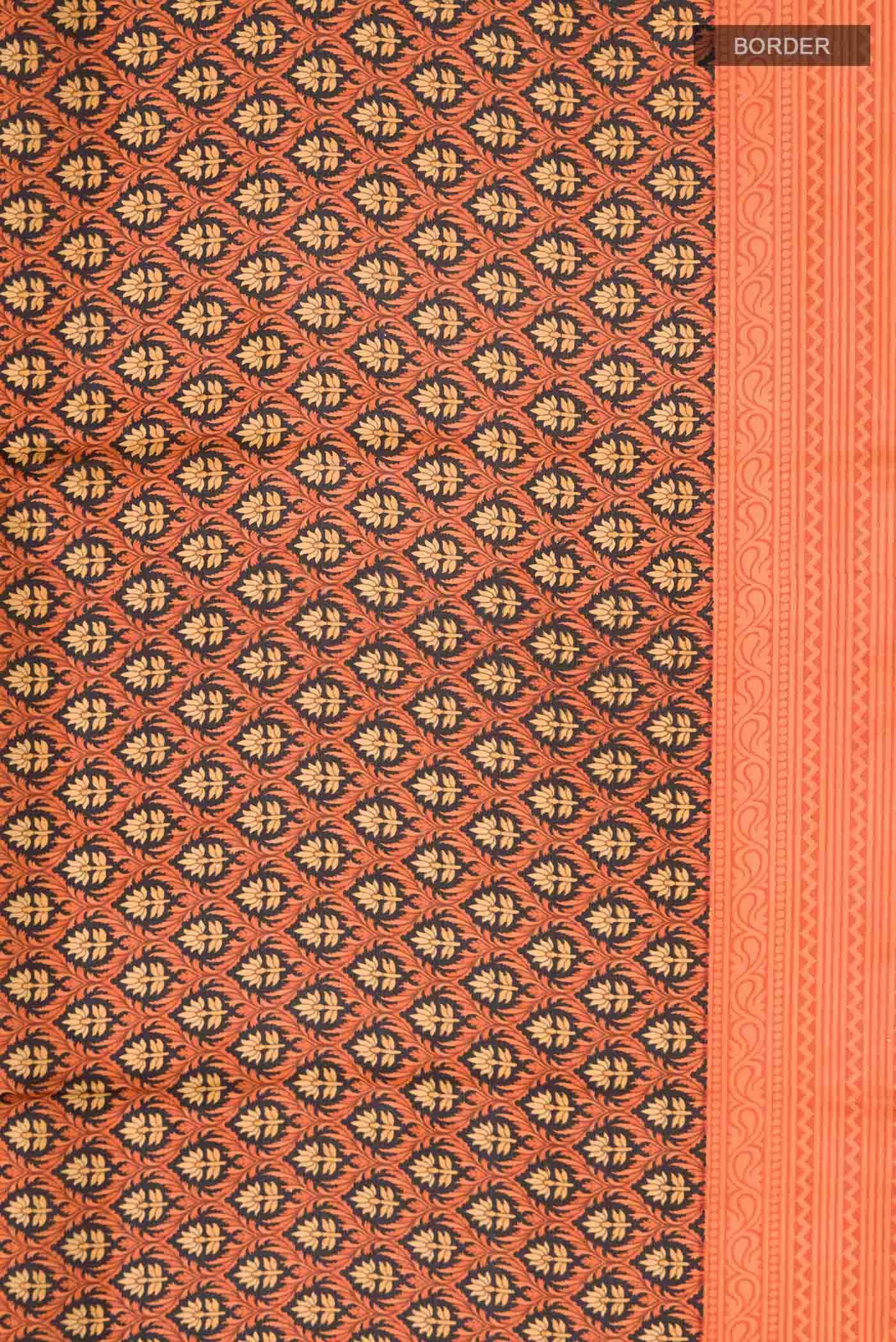 Orange Printed Silk Saree