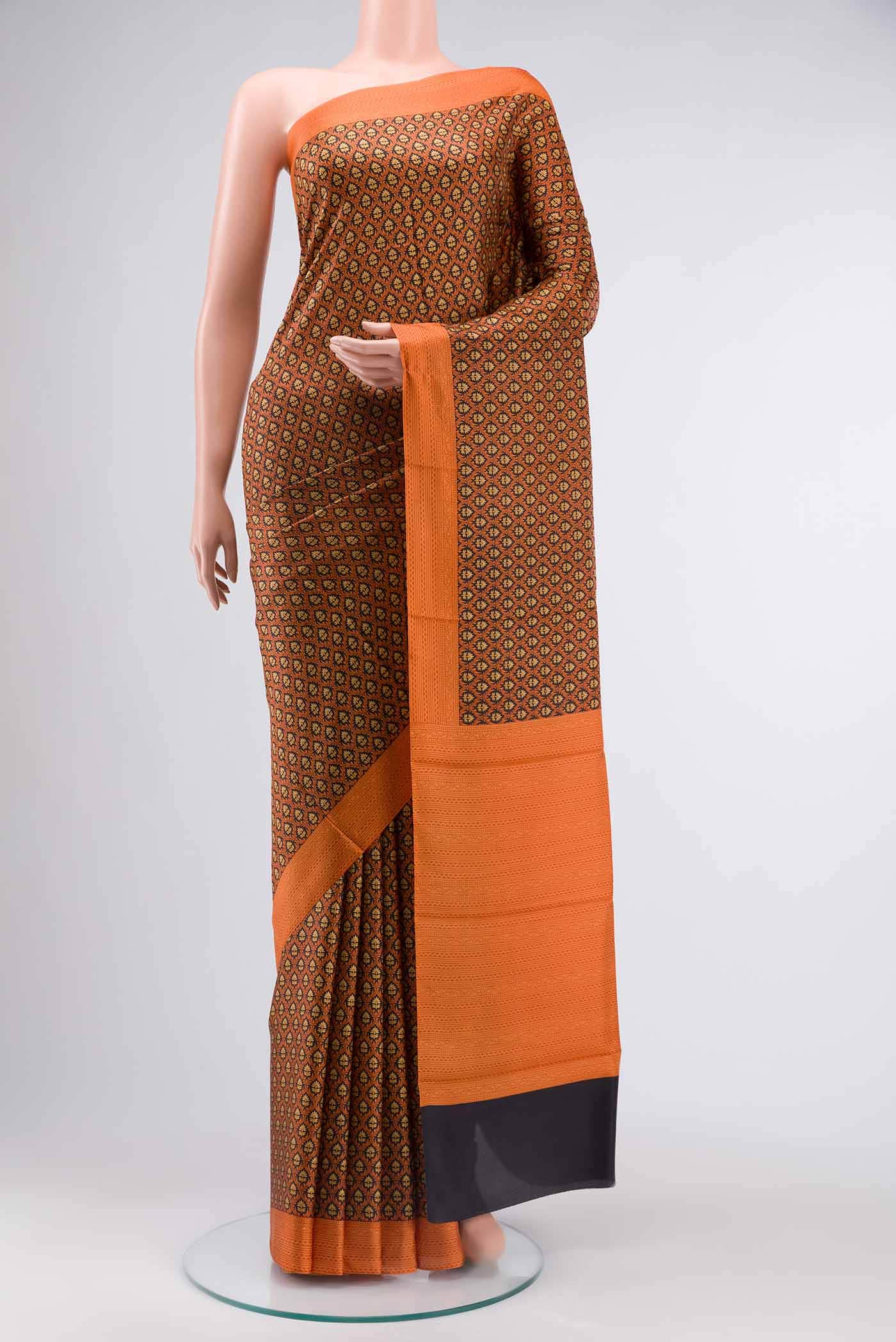 Orange Printed Silk Saree