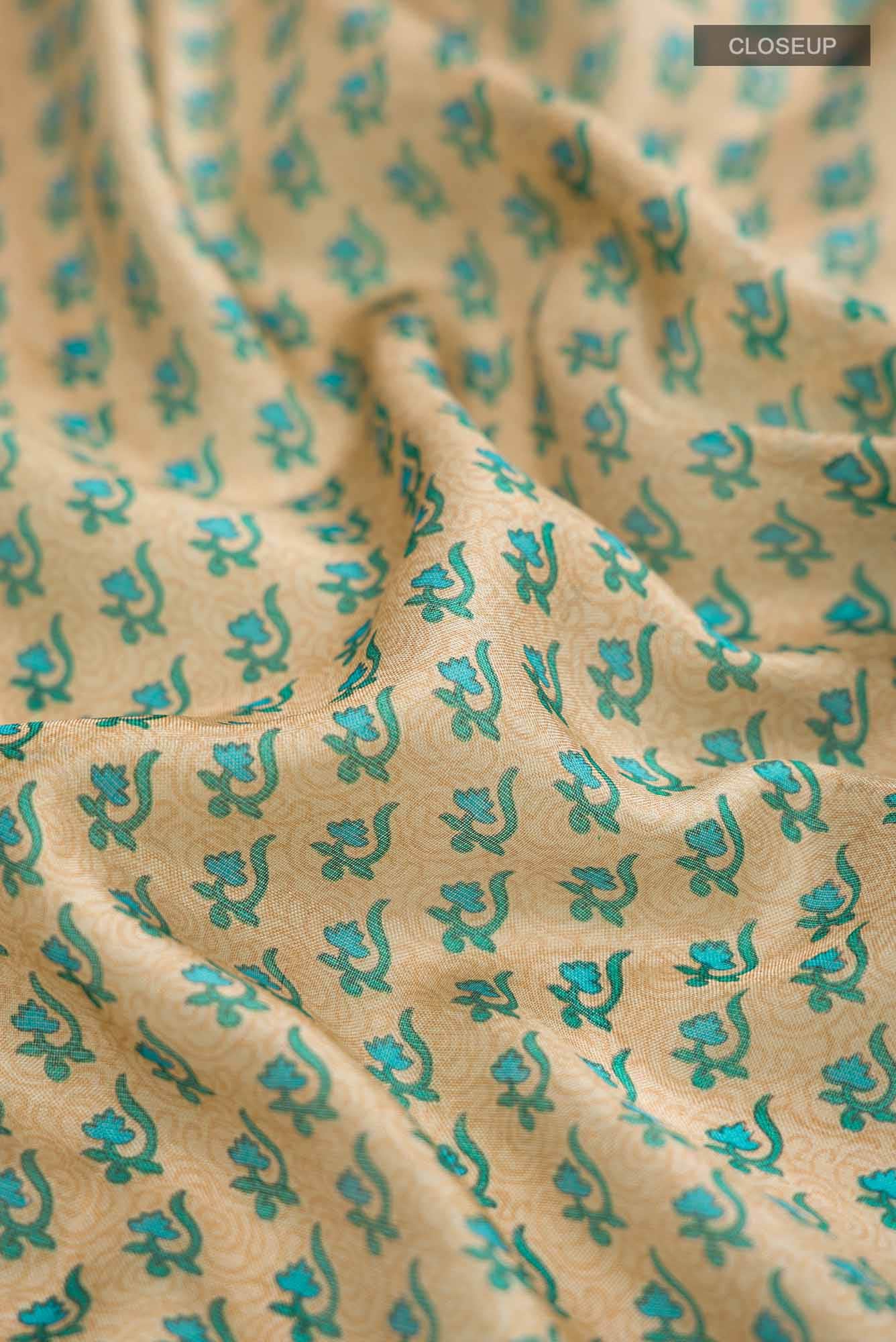 Beige Printed Silk Saree