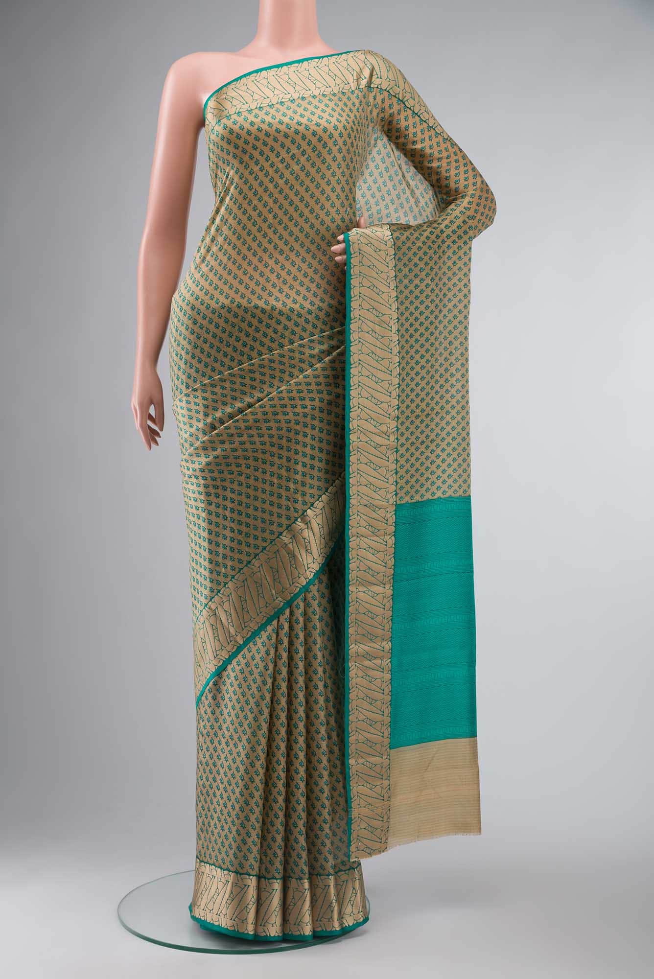 Beige Printed Silk Saree
