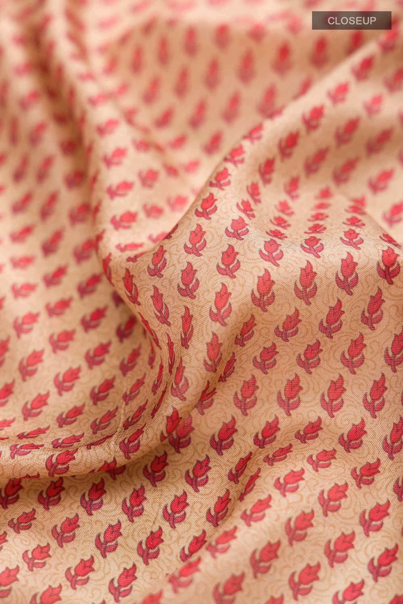Beige Printed Silk Saree