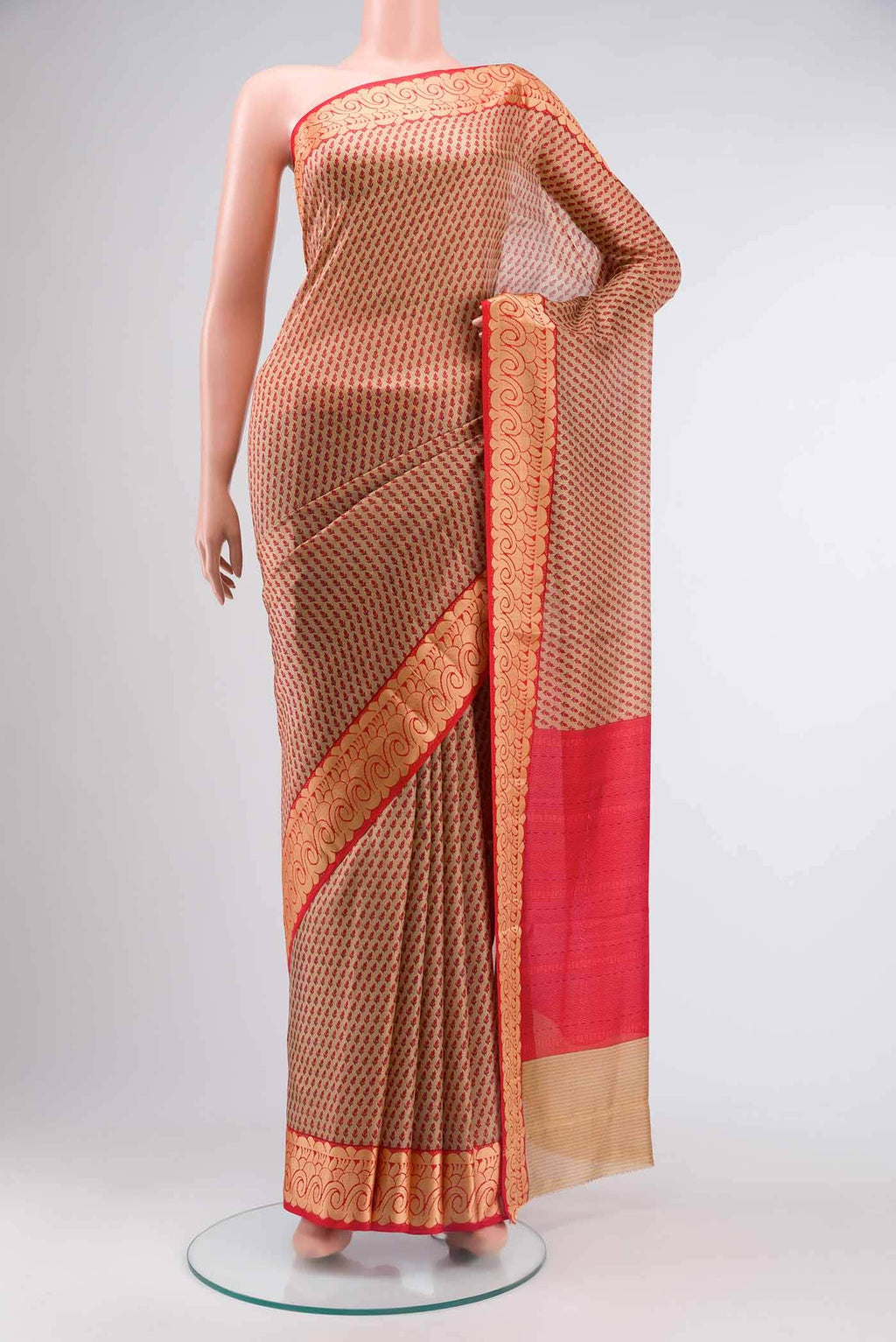 Beige Printed Silk Saree