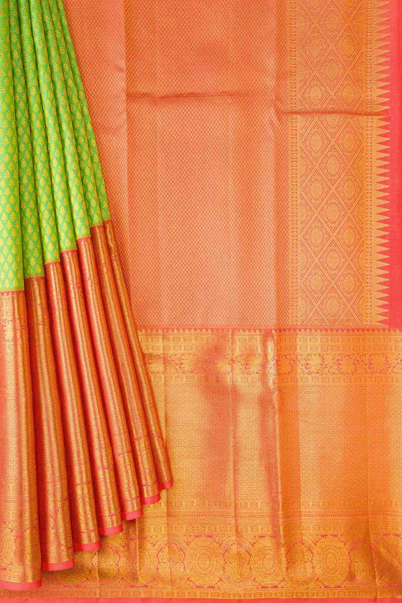Parrot Green Dual Tone Kanchipuram Silk Saree