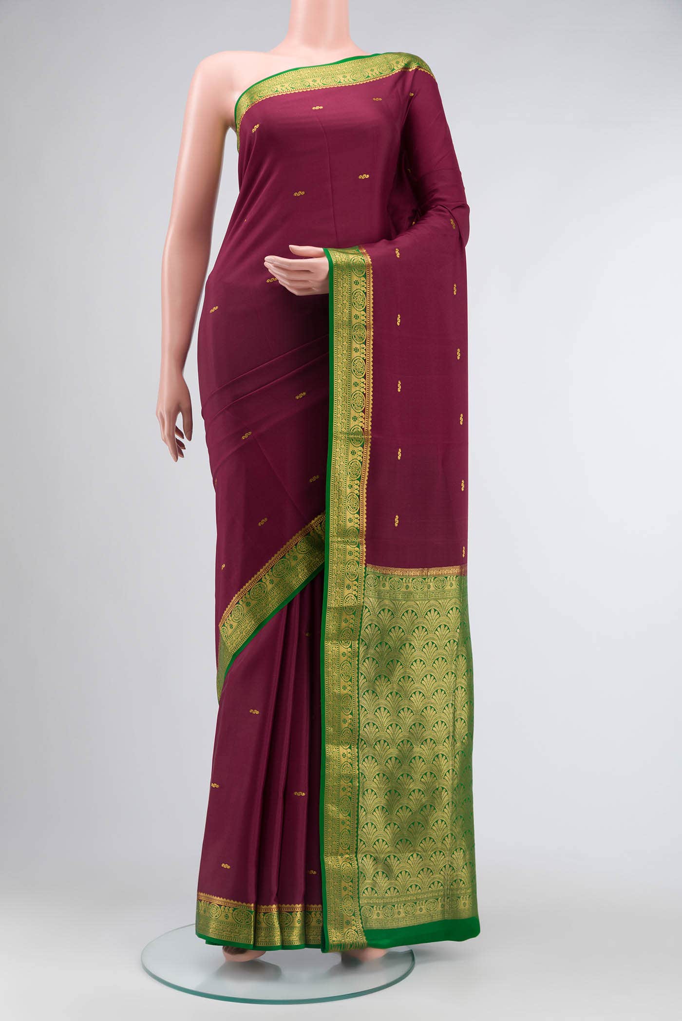 Maroon Mysore Crepe Saree