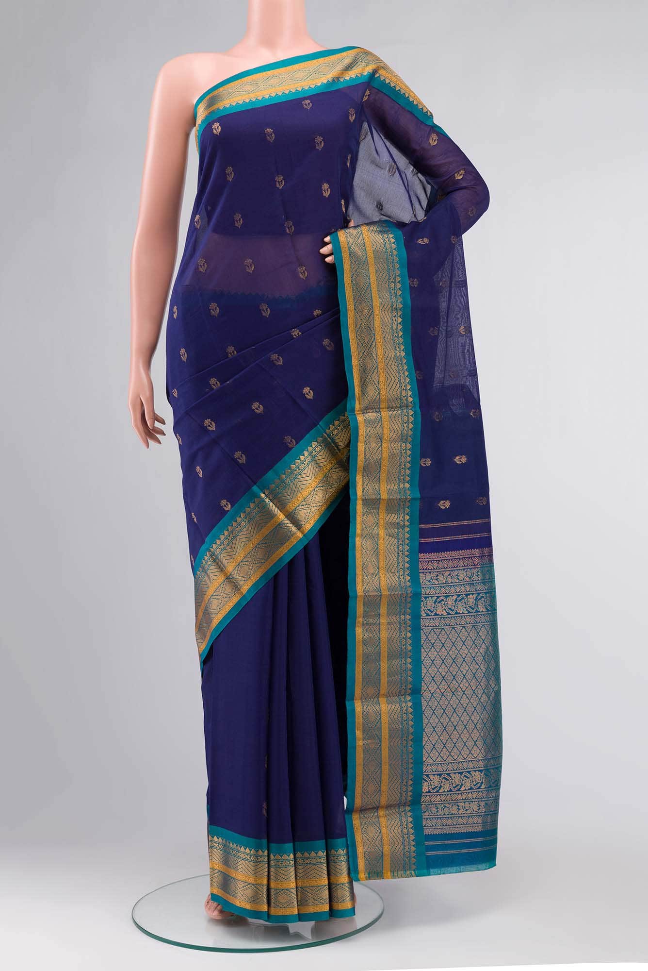 Blue Gadwal Silk Cotton Saree