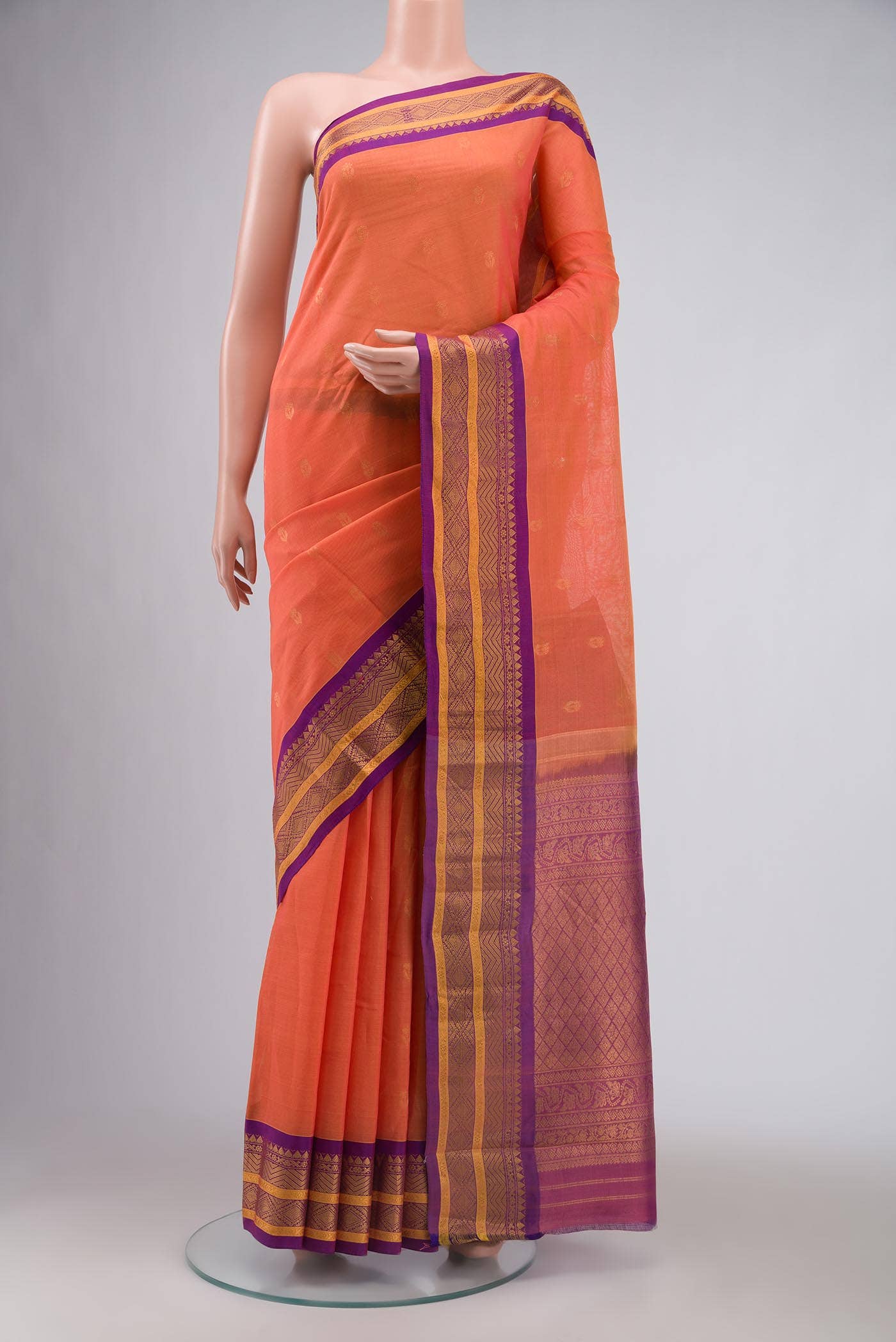 Orange Gadwal cotton Saree