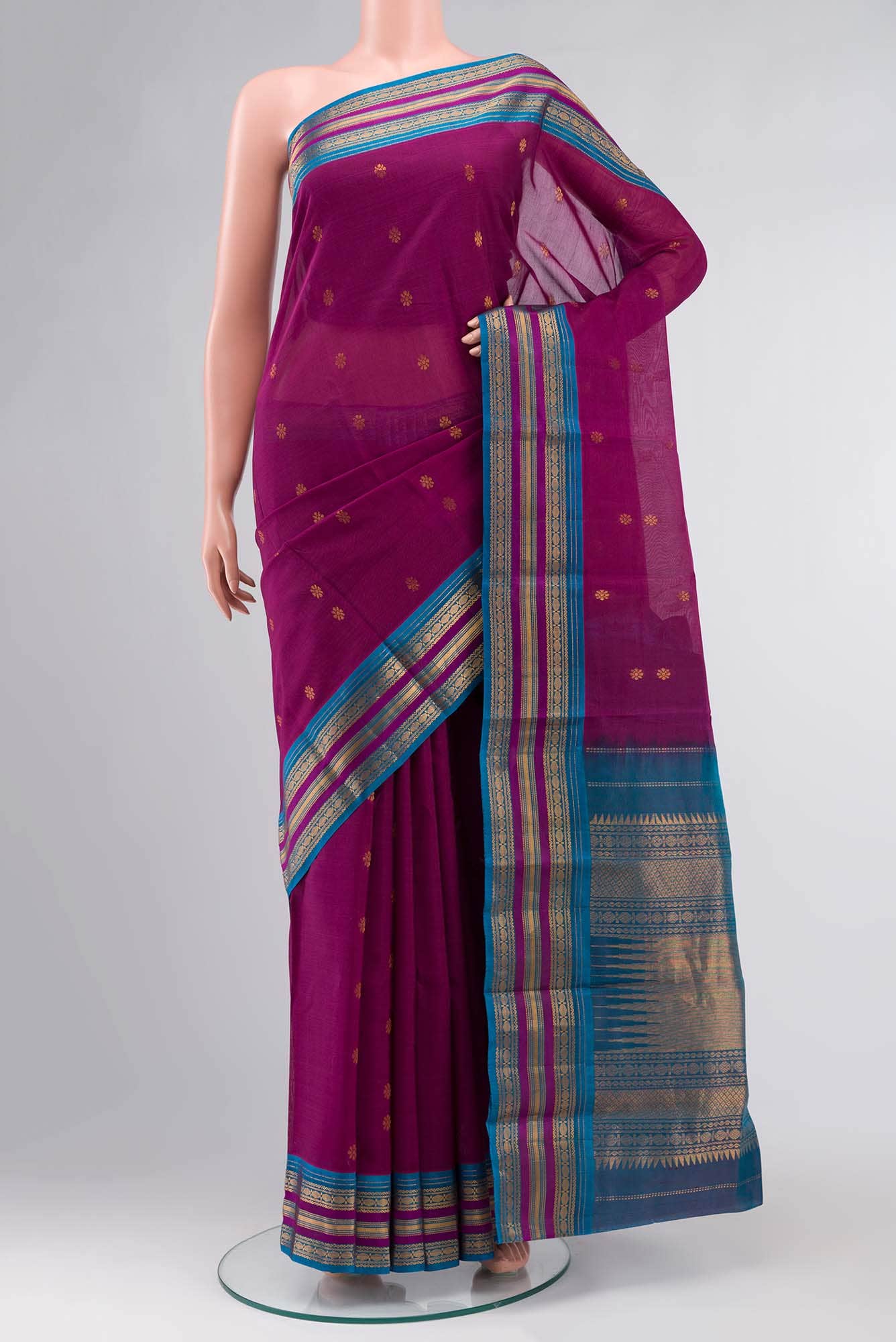 Magenta Gadwal Silk Cotton Saree