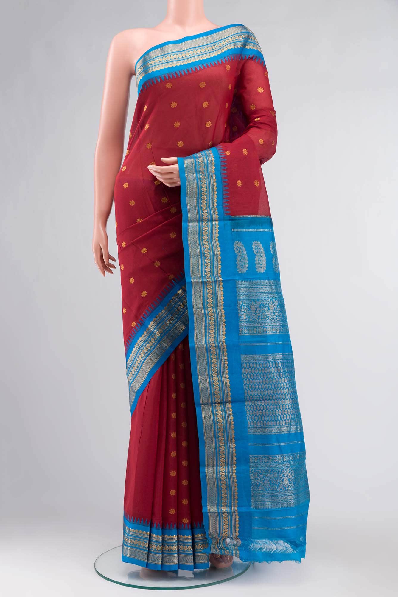 Maroon Gadwal Silk Cotton Saree