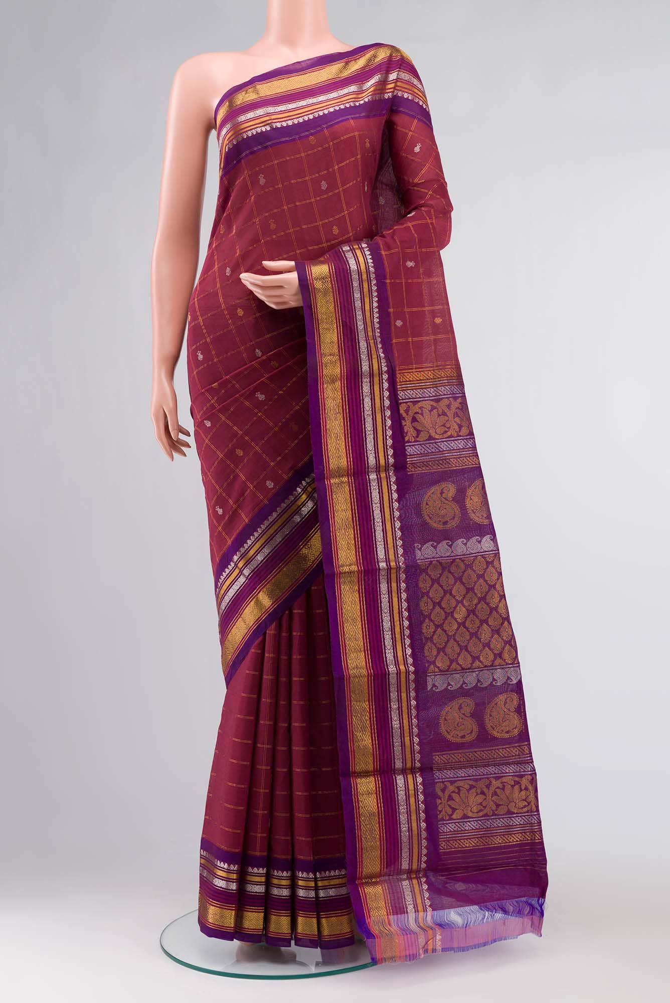 Maroon Gadwal cotton Saree