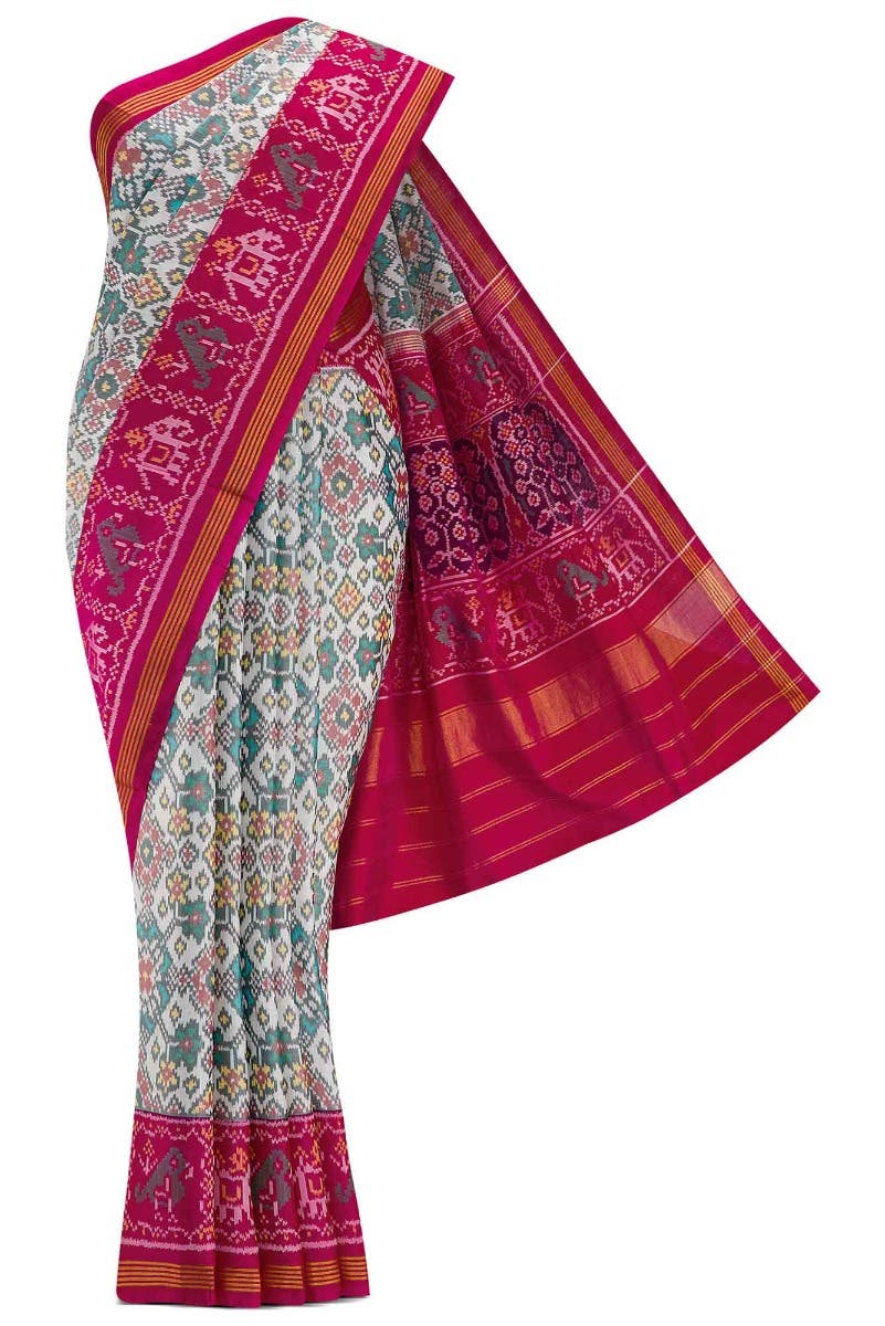 Off White Dual Tone Rajkot Patola Silk Saree