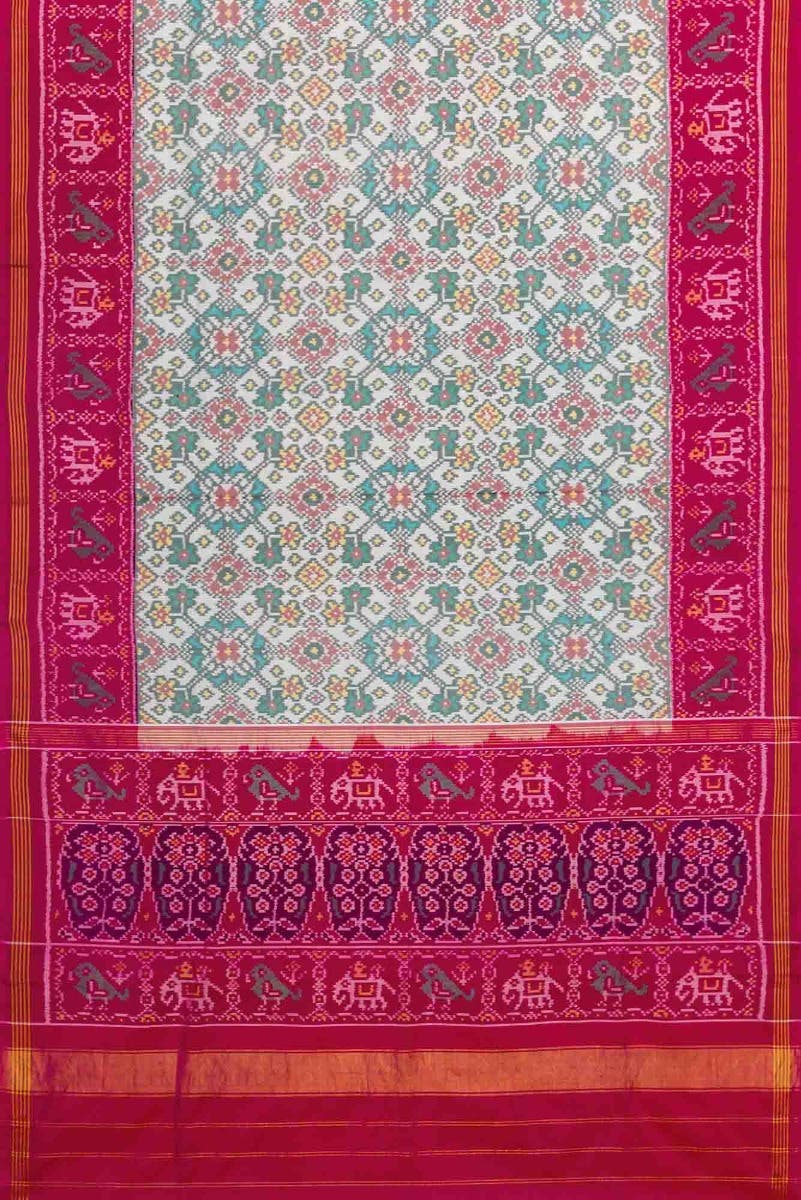 Off White Dual Tone Rajkot Patola Silk Saree