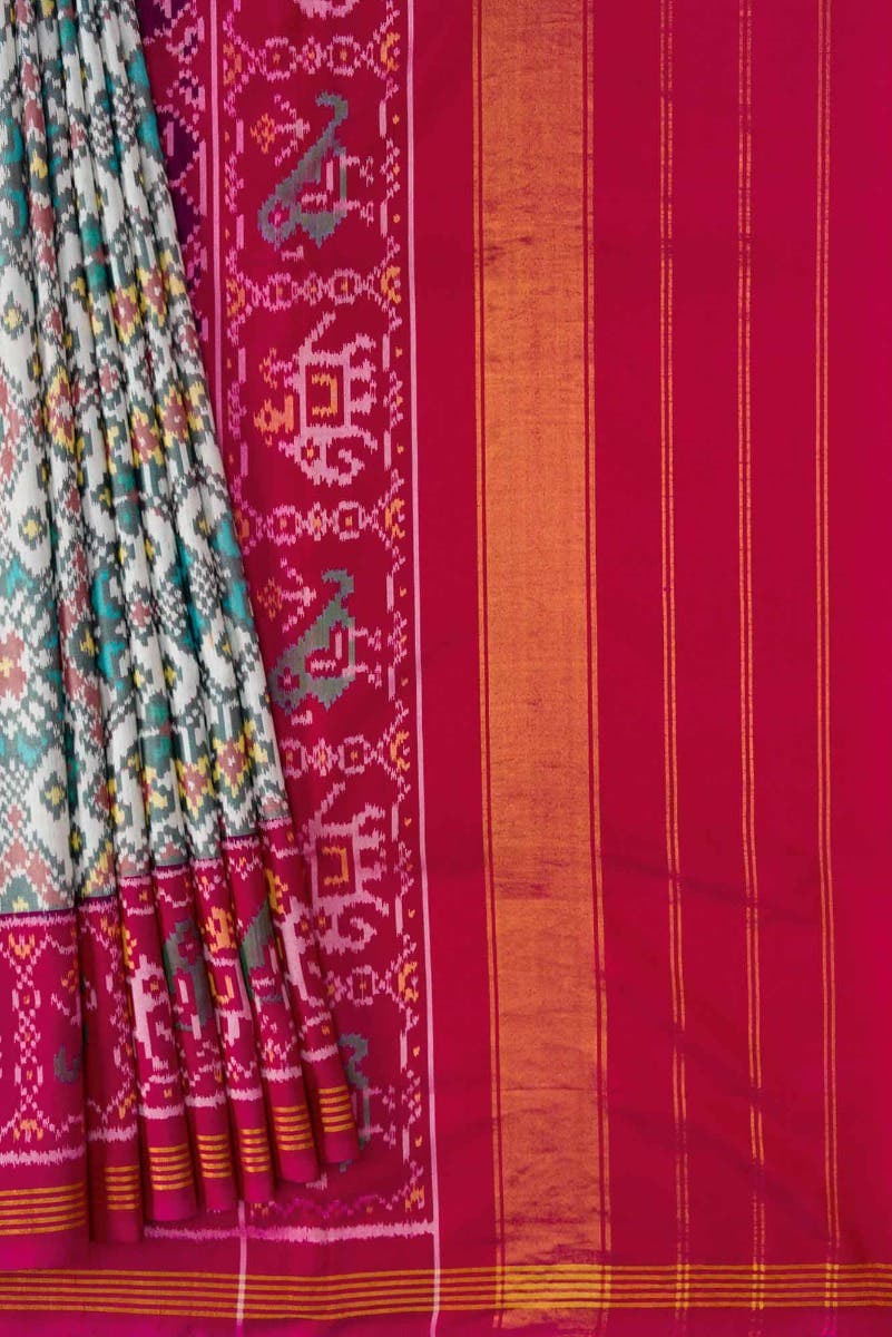 Off White Dual Tone Rajkot Patola Silk Saree