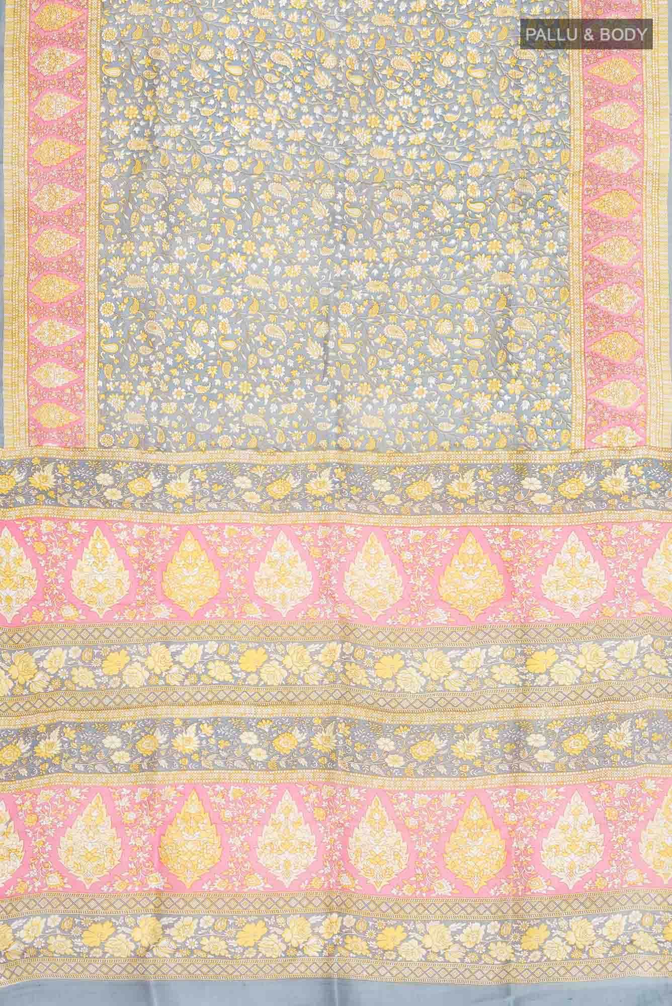 Grey Printed Silk Saree