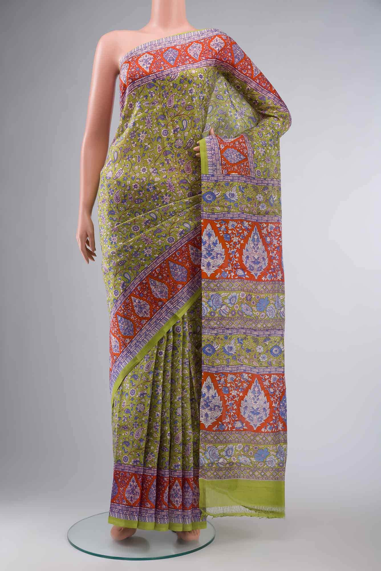 Green Printed Silk Saree