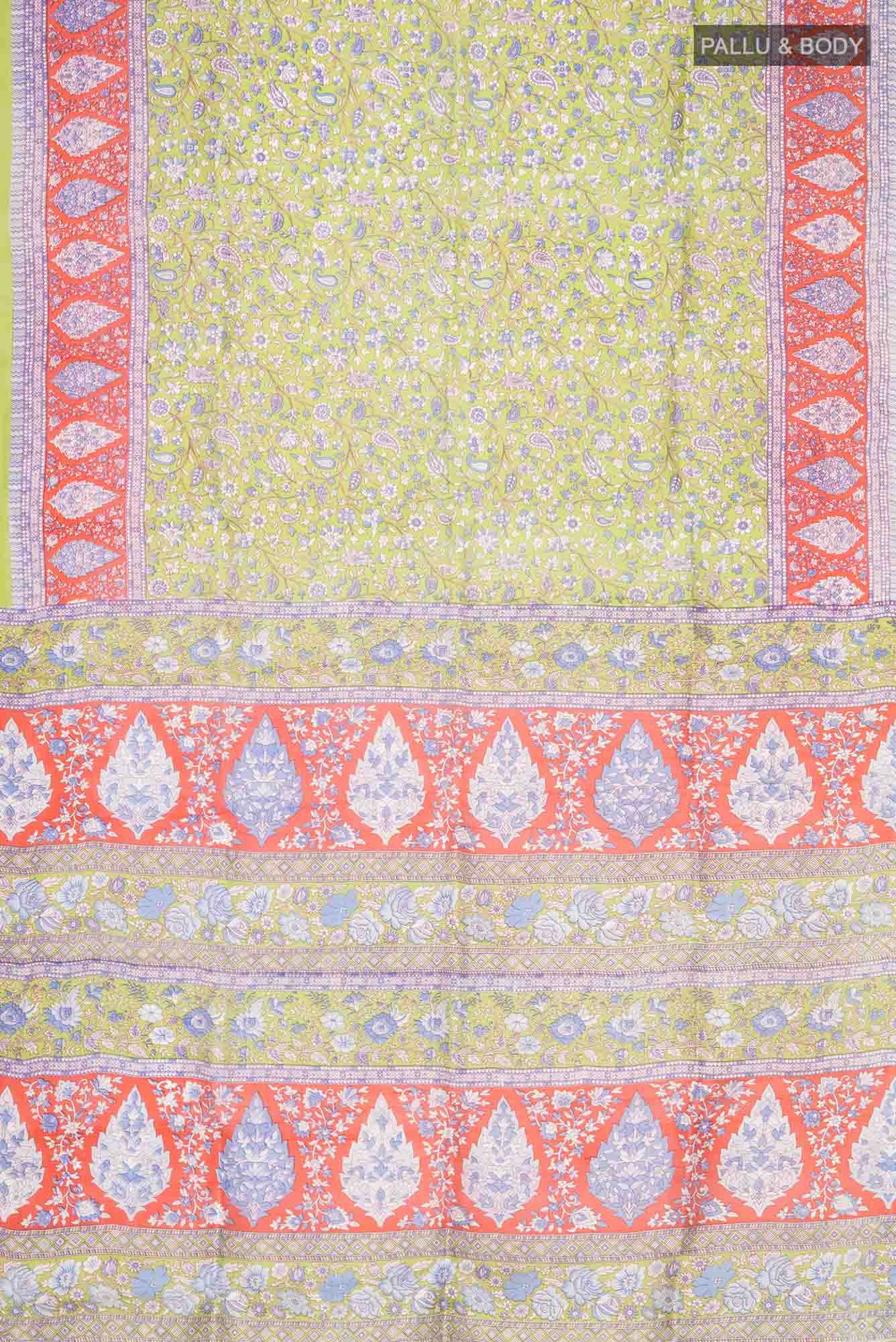 Green Printed Silk Saree