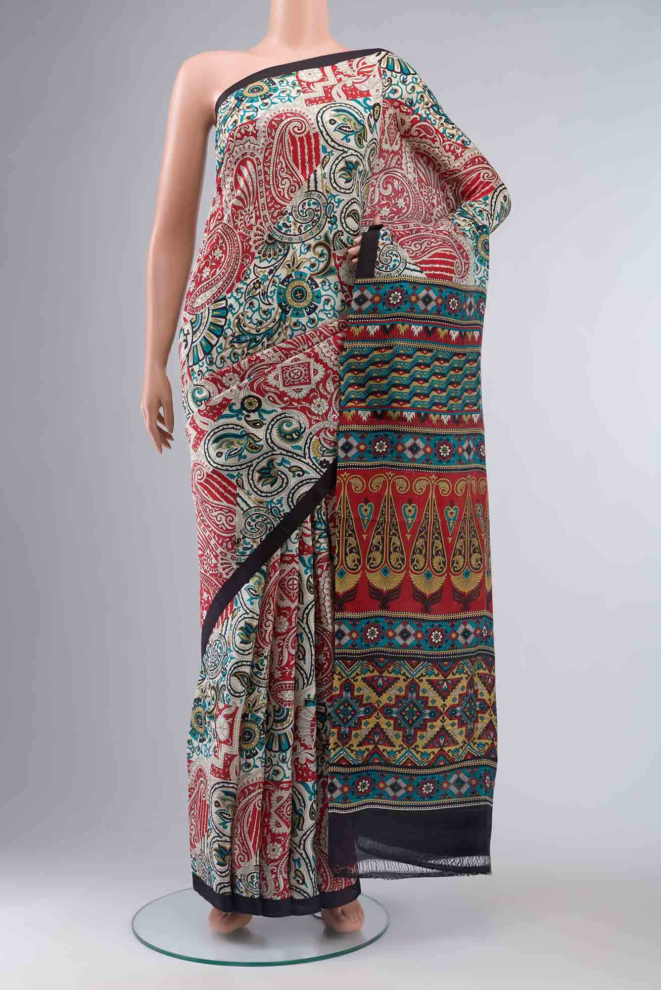 Red Printed Silk Saree
