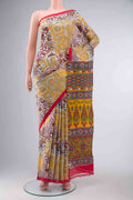 Cream Printed Silk Saree
