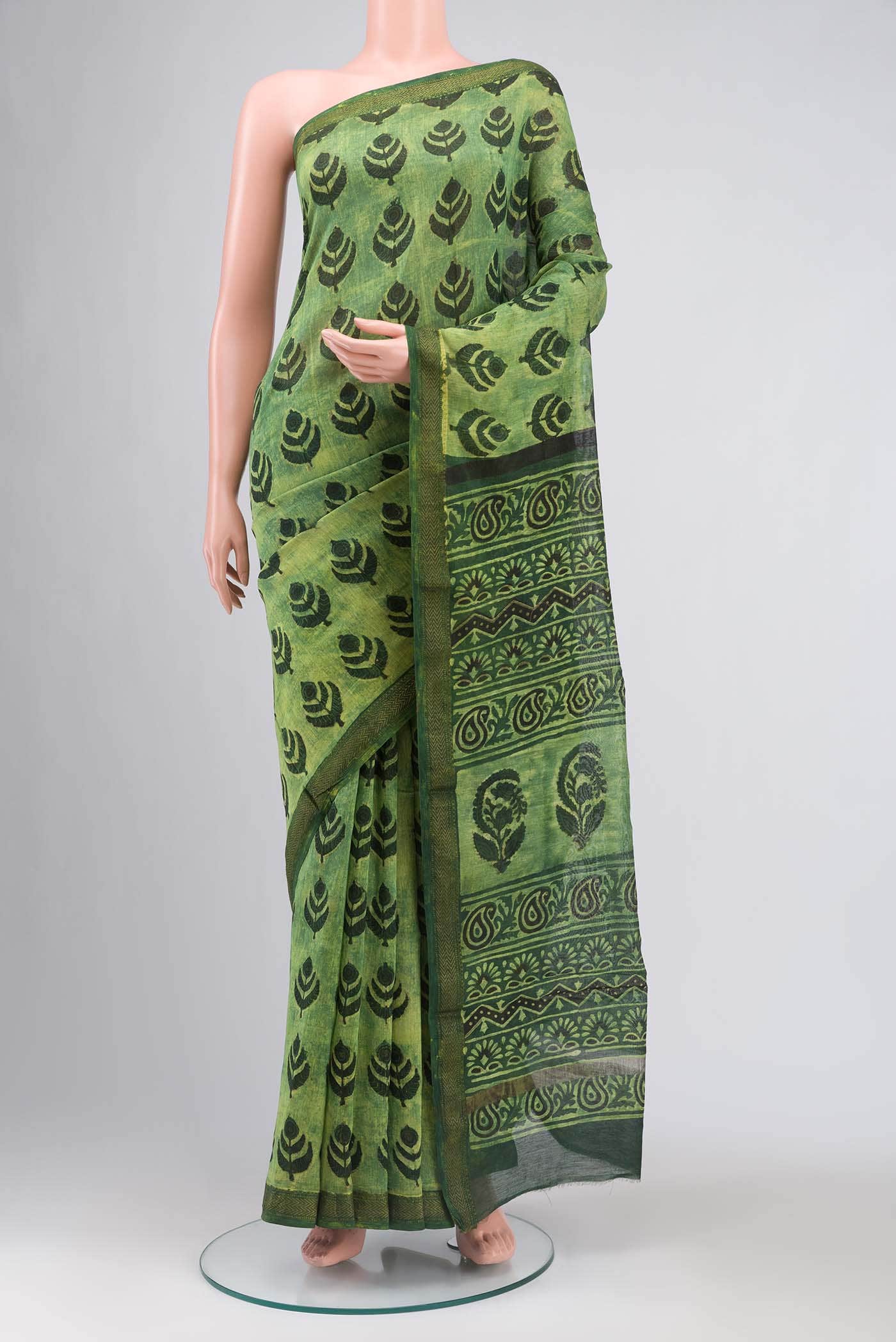 Green Chanderi Silk Cotton Saree